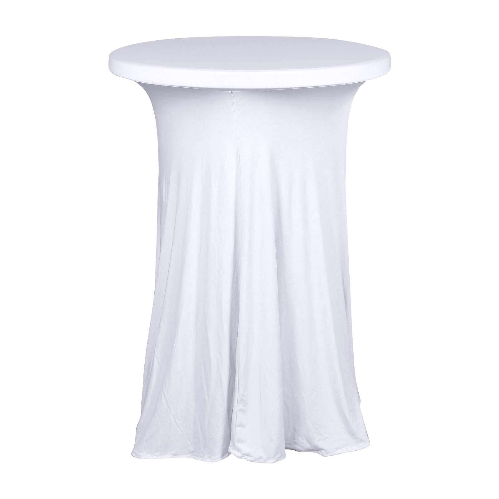 Spandex 32 Round Cocktail Table Cover Skirt White With Natural Wavy Drapes - Stylish & Sophisticated Event Decor