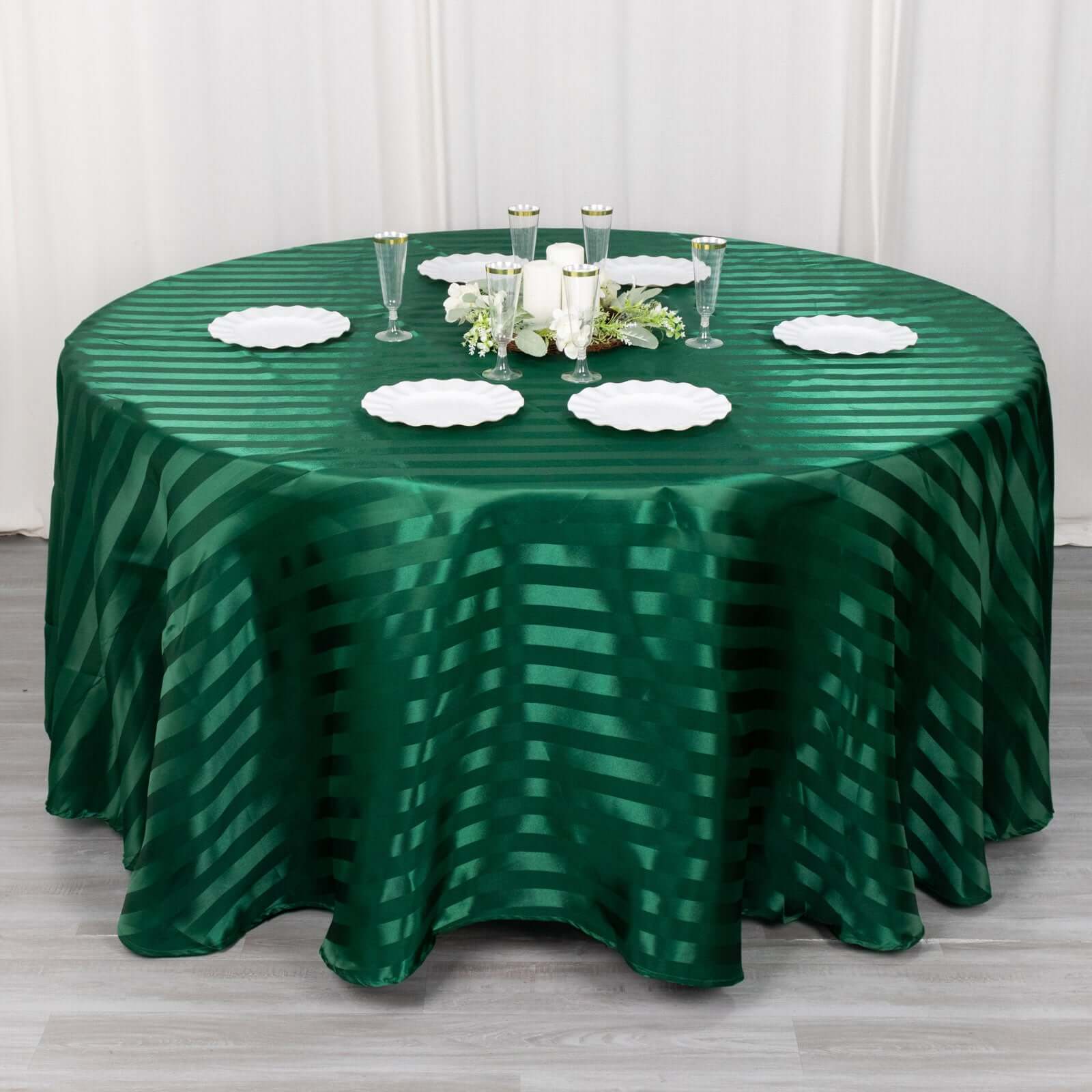 Satin Striped 120 Round Tablecloth Hunter Emerald Green Satin Stripe - Silky Smooth Seamless Table Cover