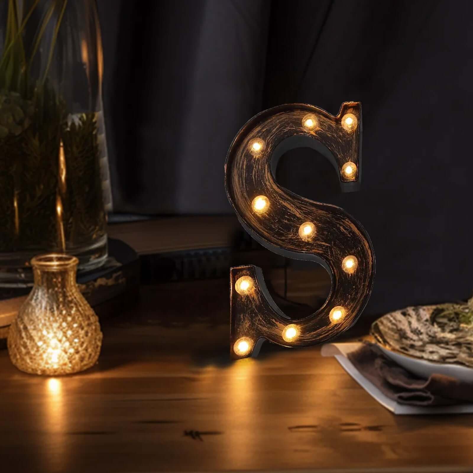 LED Marquee Letter S Industrial Style Antique Black - Light-Up Alphabet Sign for Weddings & Displays 9