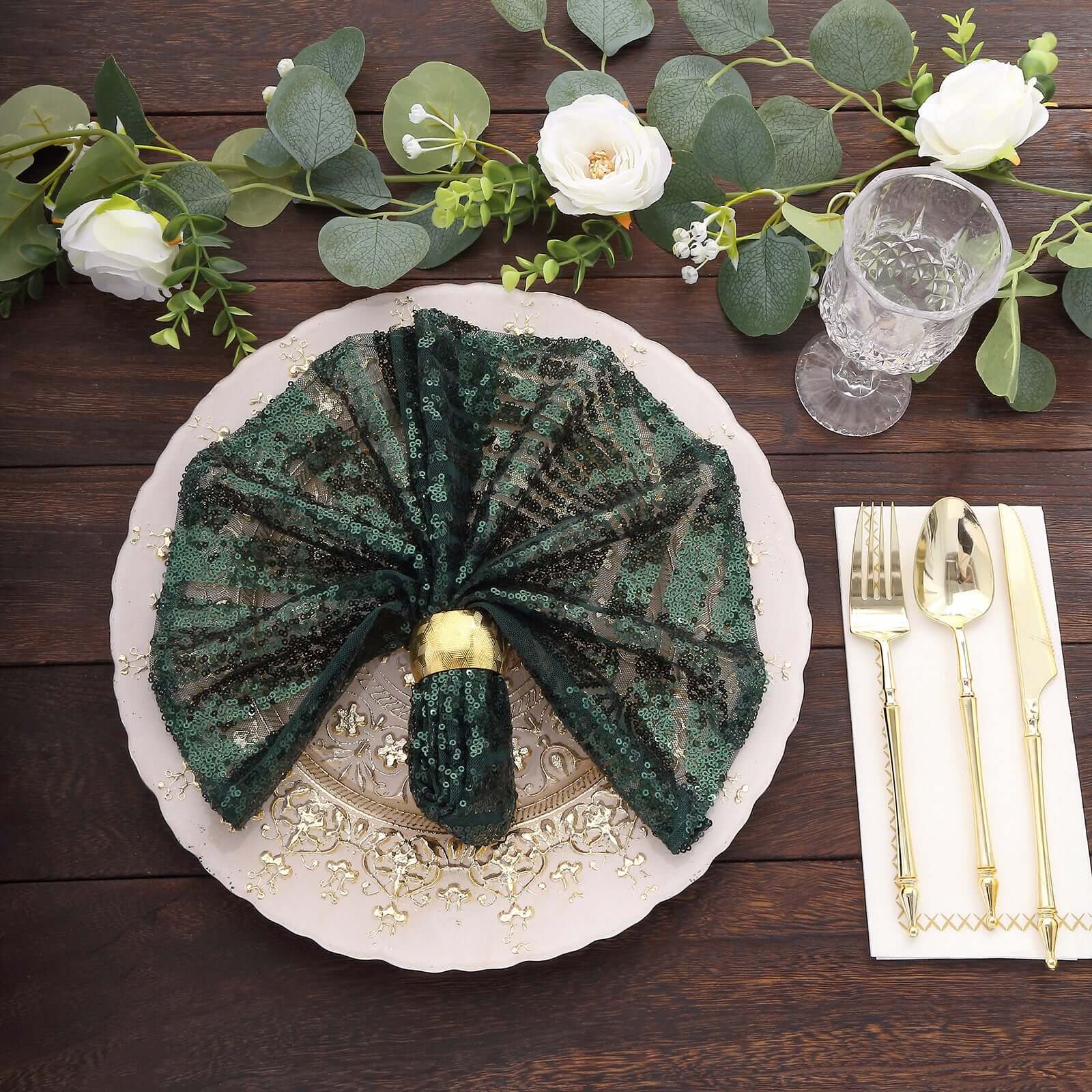 Sequin Napkins 20x20 Hunter Emerald Green - Diamond Pattern Reusable Napkin