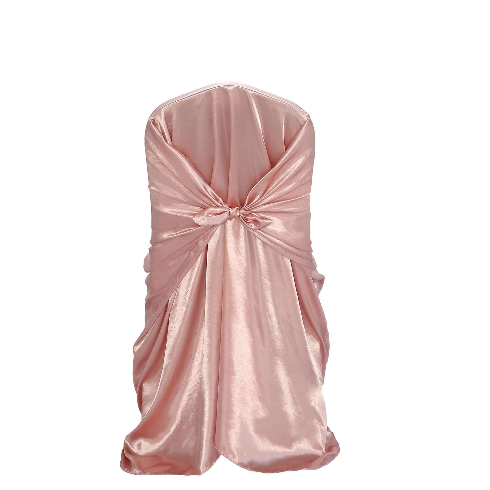 Satin Chair Cover Self-Tie Universal Design Dusty Rose - Durable Slip-On Cover for Folding, Dining, Banquet & Standard Chairs