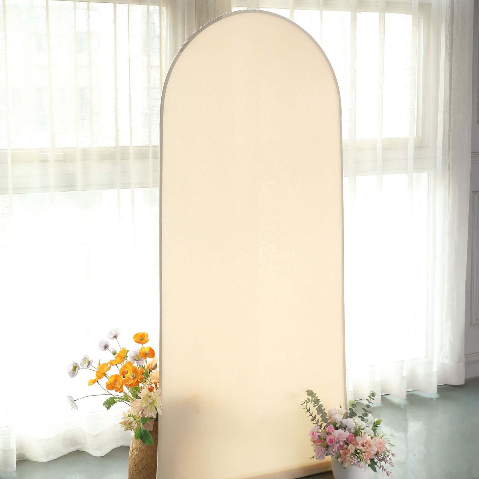 6ft Matte Beige Spandex Fitted Chiara Backdrop Stand Cover For Round Top Wedding Arch