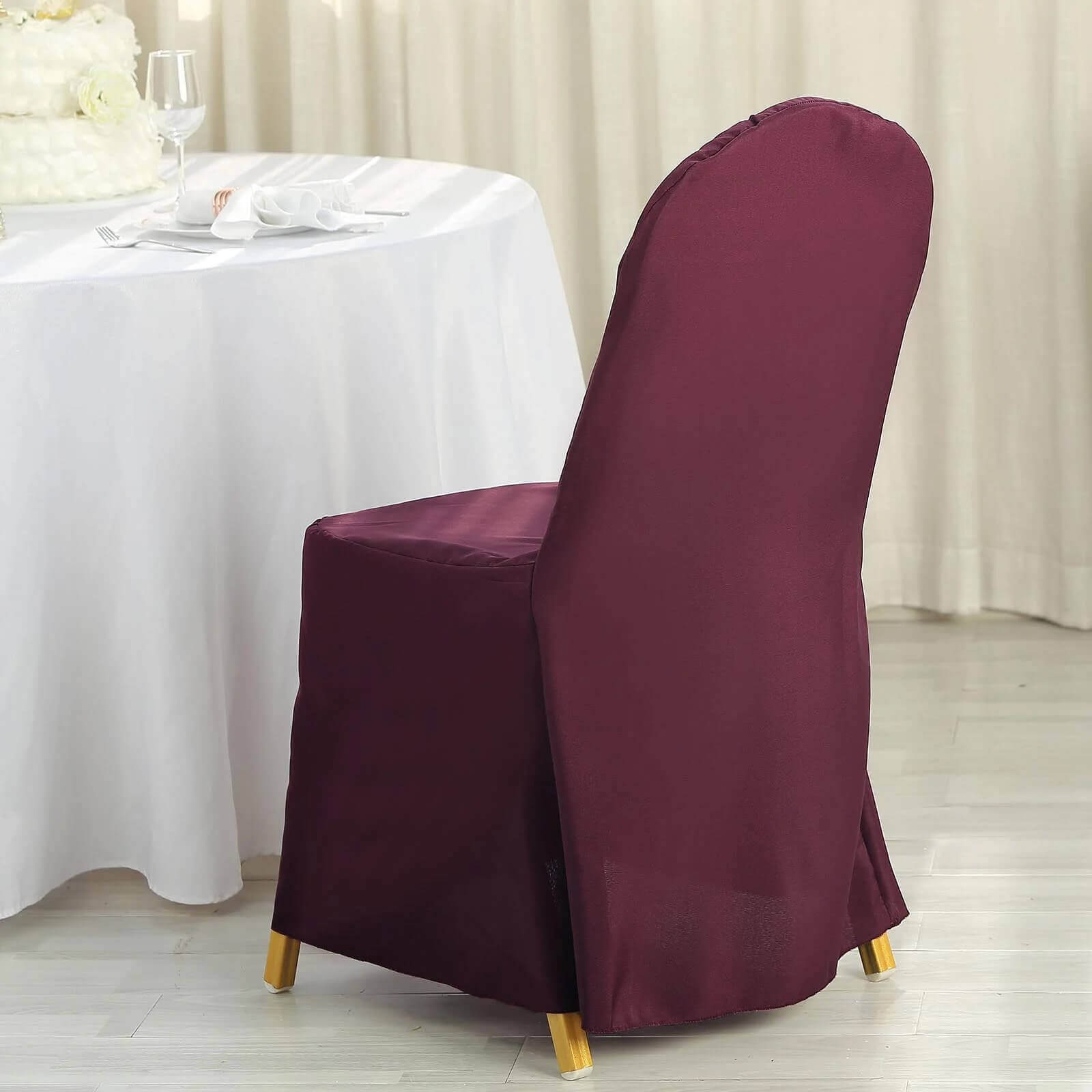 10 Pack Polyester Chair Cover for Banquet Chairs Burgundy - Stain-Resistant Reusable Slip-On Slipcover