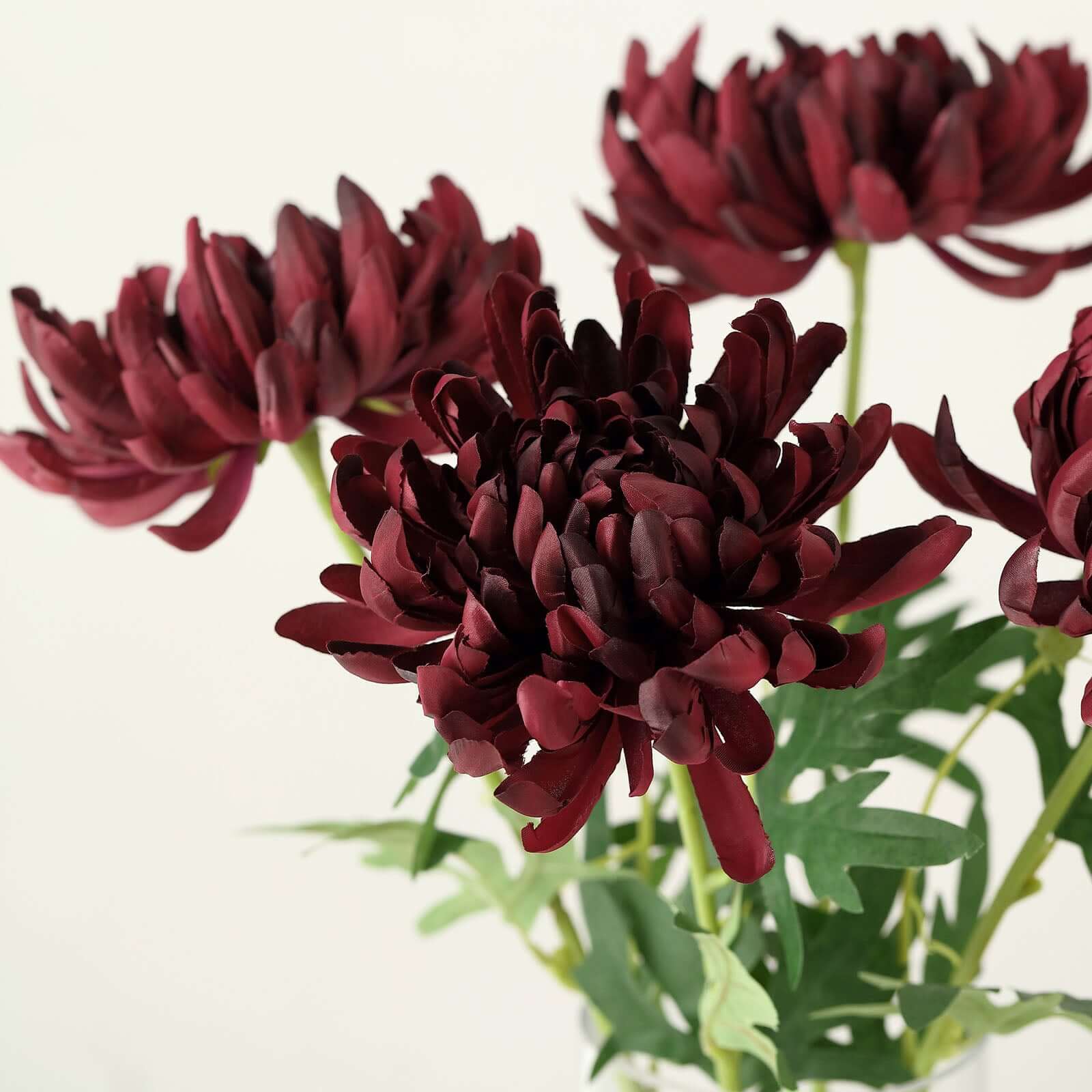 3 Stems Burgundy 27 Artificial Silk Chrysanthemum Bouquet Flowers, Large Faux Mum Branches