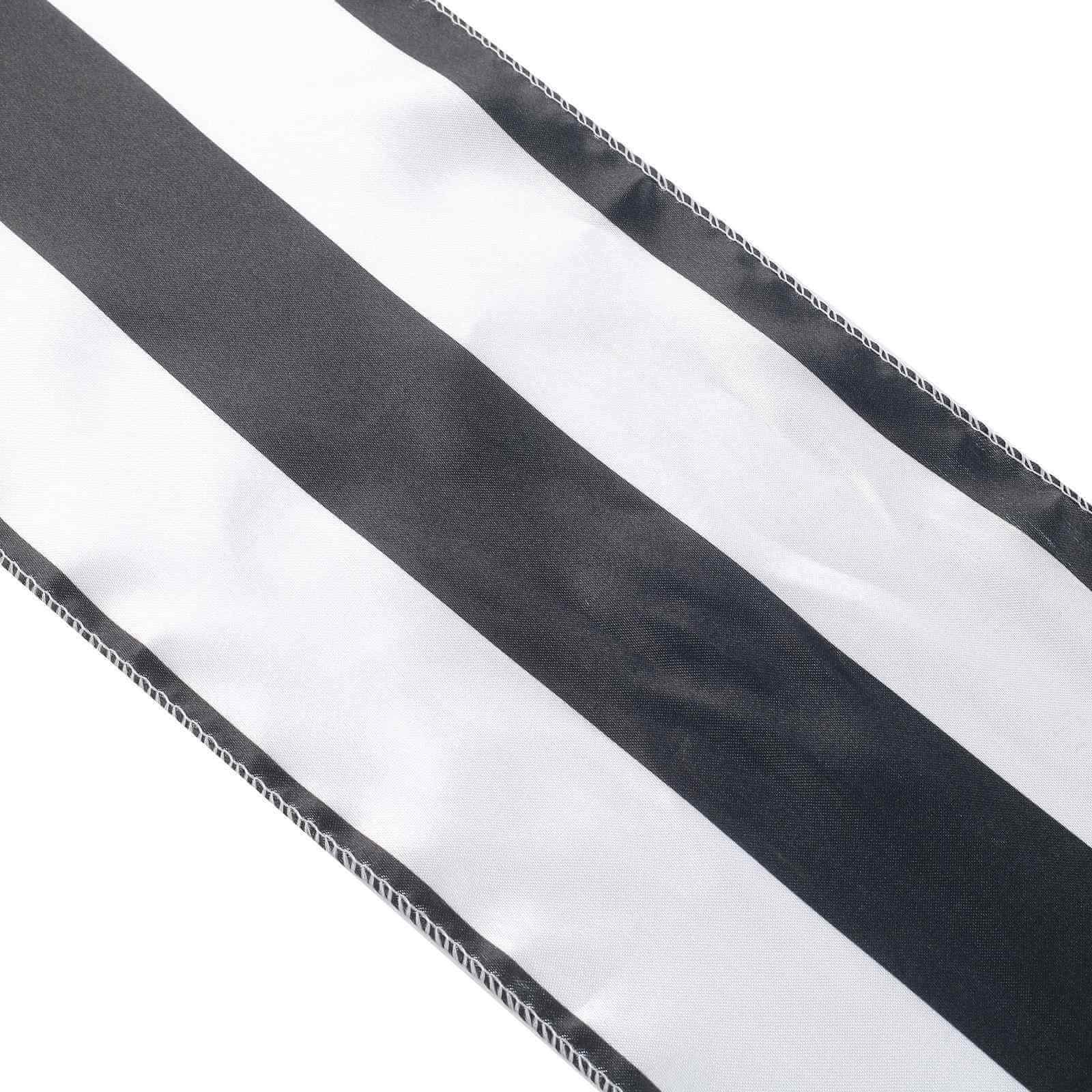 5 Pack Satin 6x108 Chair Sashes Black/White Stripes - Sophisticated Decor for Weddings & Gatherings