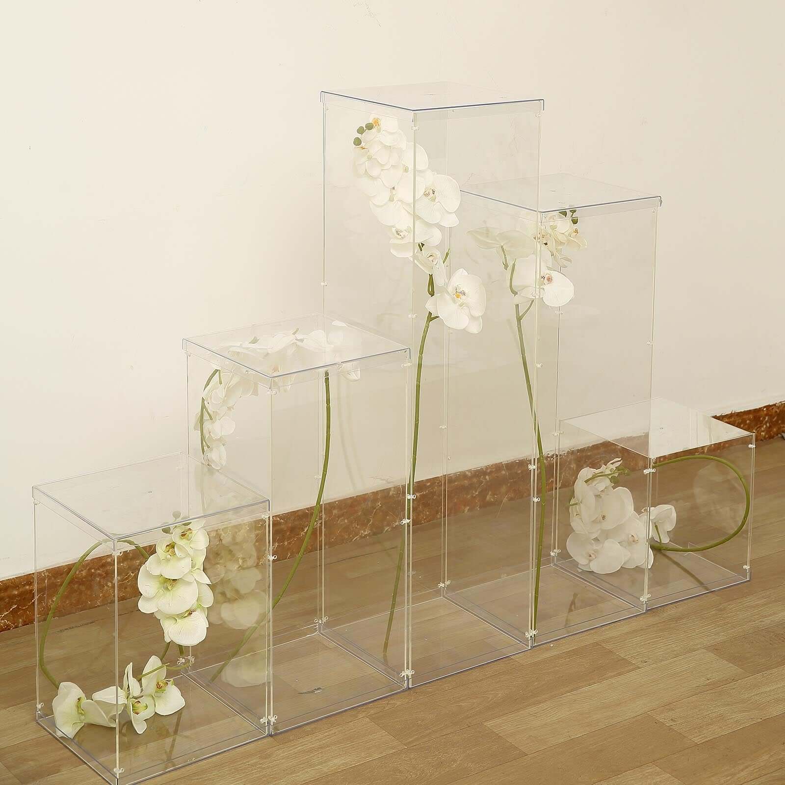 40 Floor Standing Clear Acrylic Display Box, Transparent Pedestal Riser with Interchangeable Lid and Base