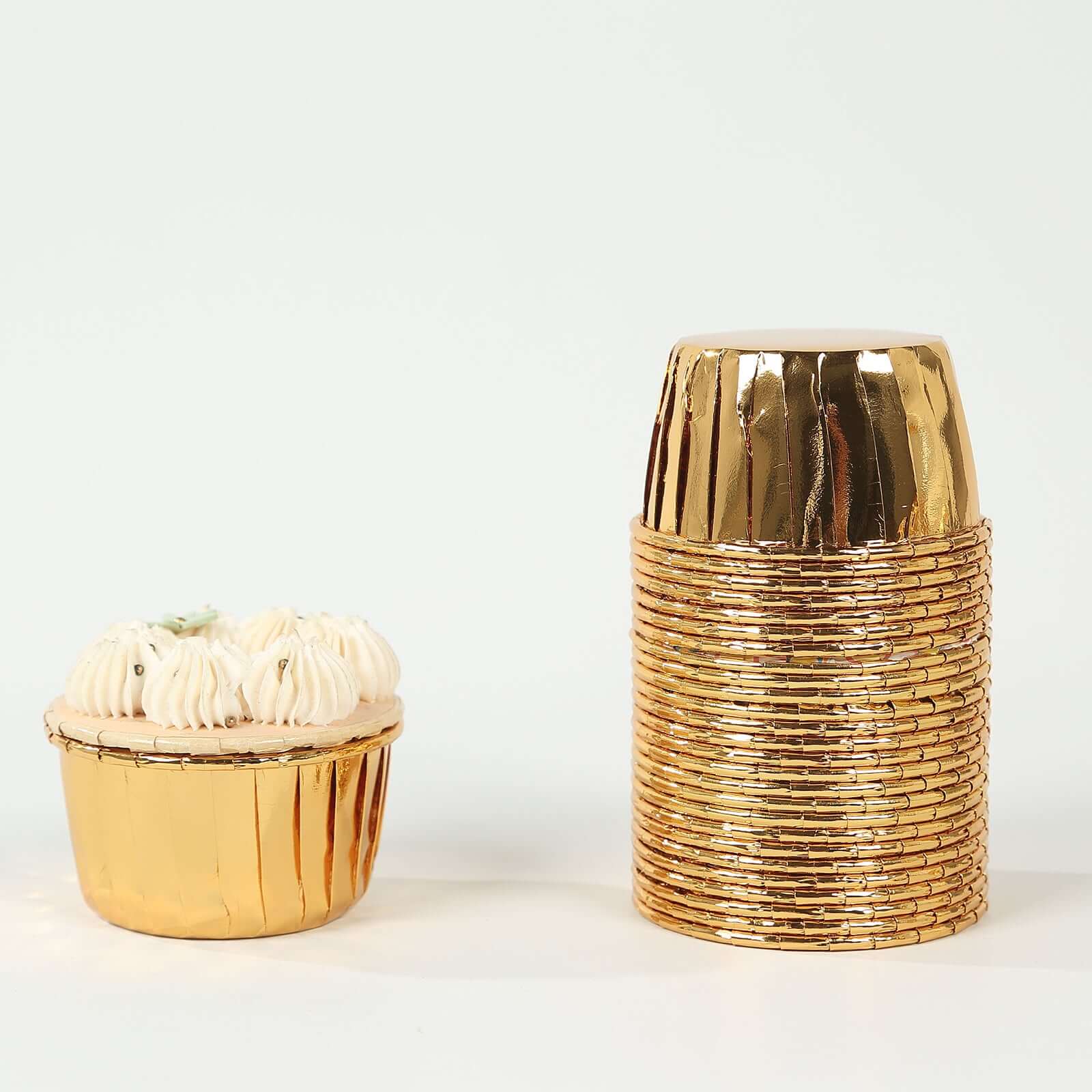 48-Pack Cupcake Liners Metallic Gold - Sturdy & Oil Proof Dessert Baking Muffin Cake Ramekin Cups 3oz