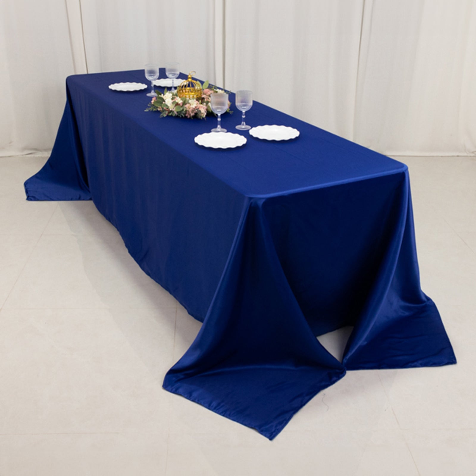 Lamour Satin 90x156 Rectangle Tablecloth Royal Blue - Luxurious, Soft Seamless Table Cover