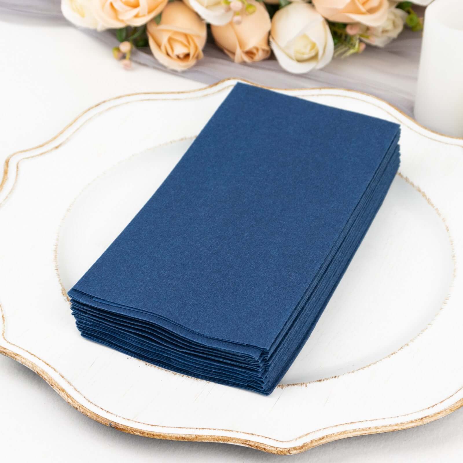 20-Pack Paper Linen-Like Napkins Navy Blue - Disposable Hygienic Airlaid Guest Towels 8.5x4