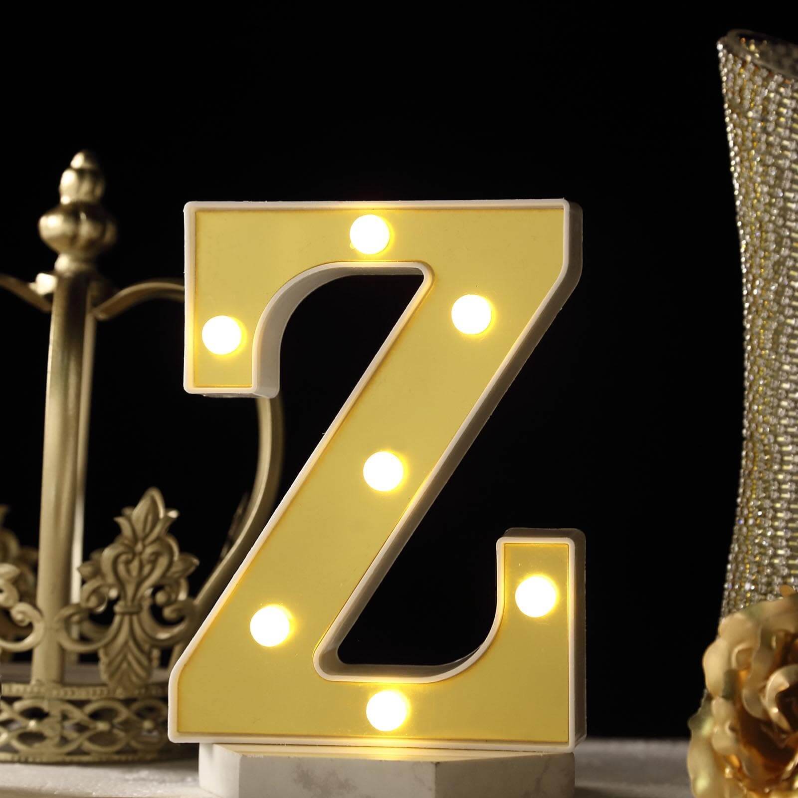 3D Marquee Letter Z Warm White 7 LED Lights Gold - Chic Light-Up Decor for Events 6