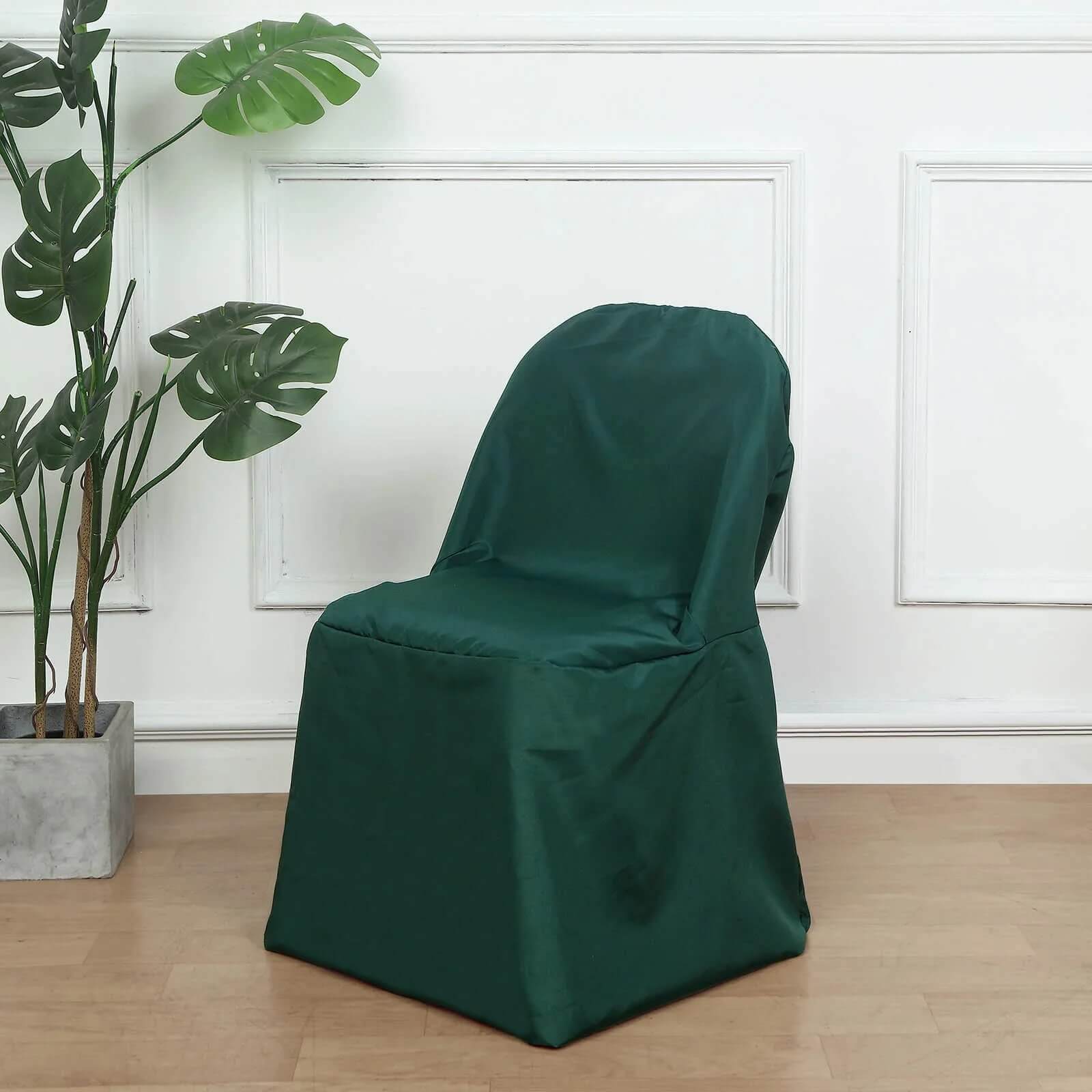 10 Pack Polyester Chair Covers for Folding Chairs Hunter Emerald Green - Wrinkle-Free Stain-Resistant Slip-On Slipcovers