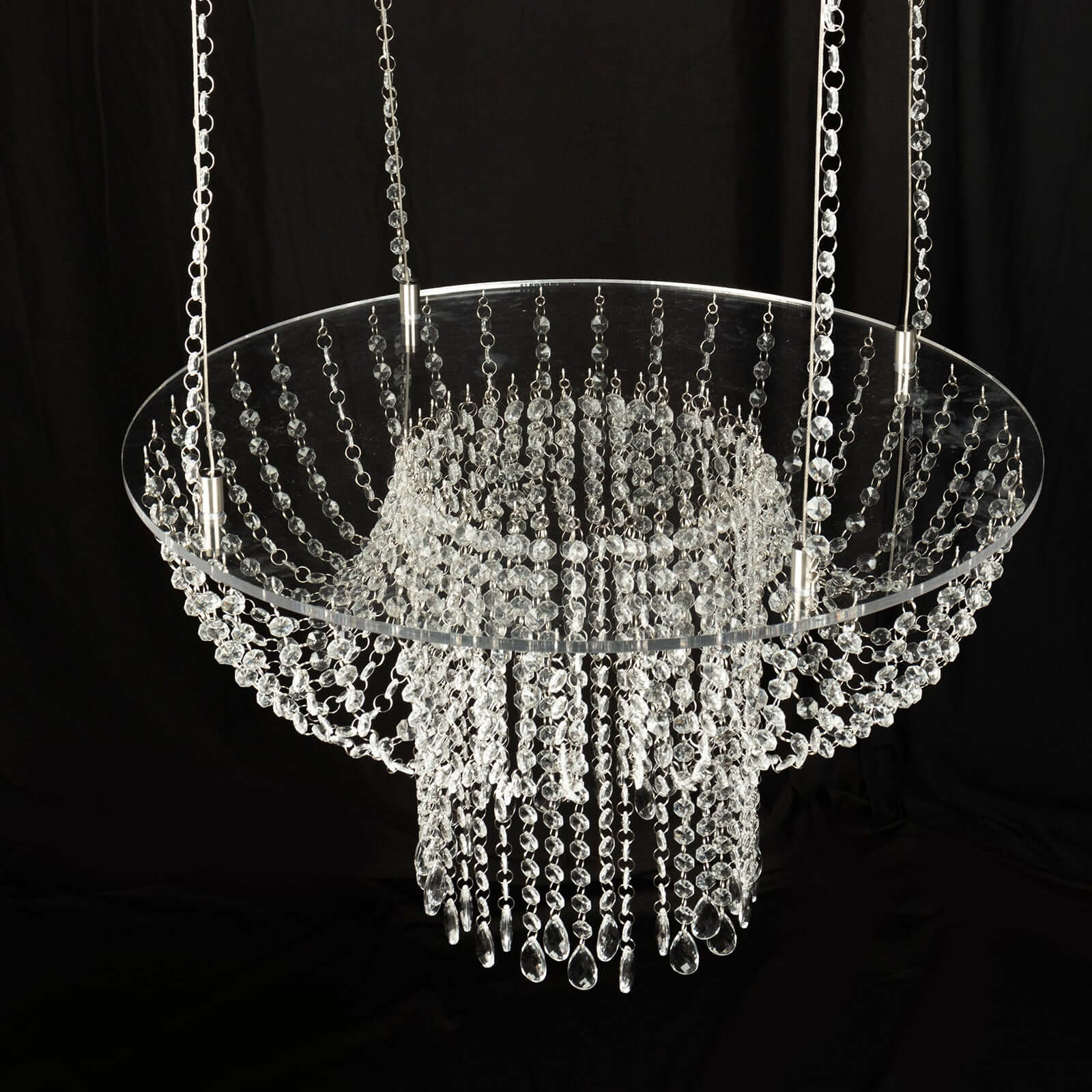 Acrylic Hanging Chandelier Cake Stand with Crystal Drapes - Suspended Round Wedding Cake Swing with 5ft Steel Wire Chains 25