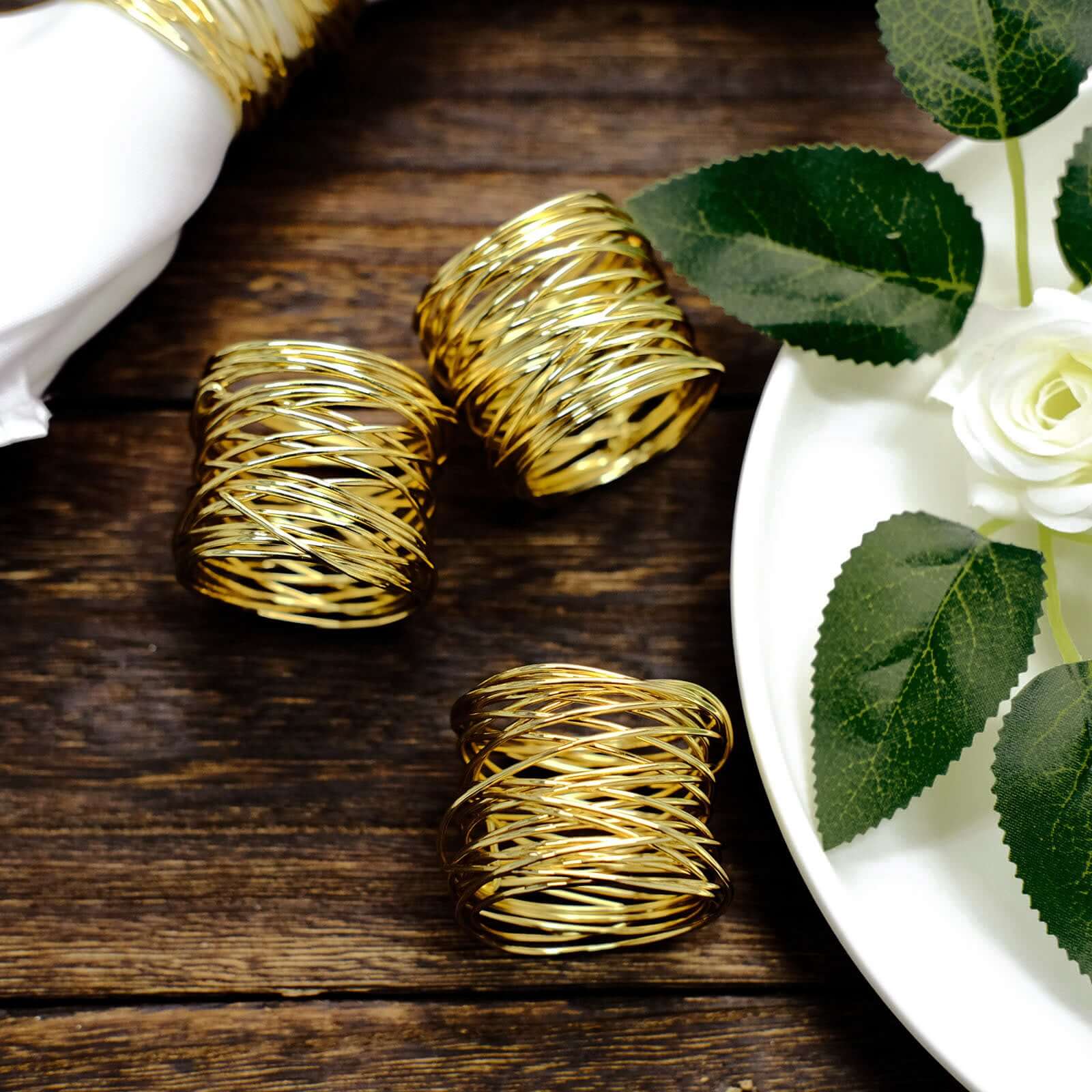 4 Pack Shiny Gold Metal Wire Paper or Cloth Linen Napkin Rings