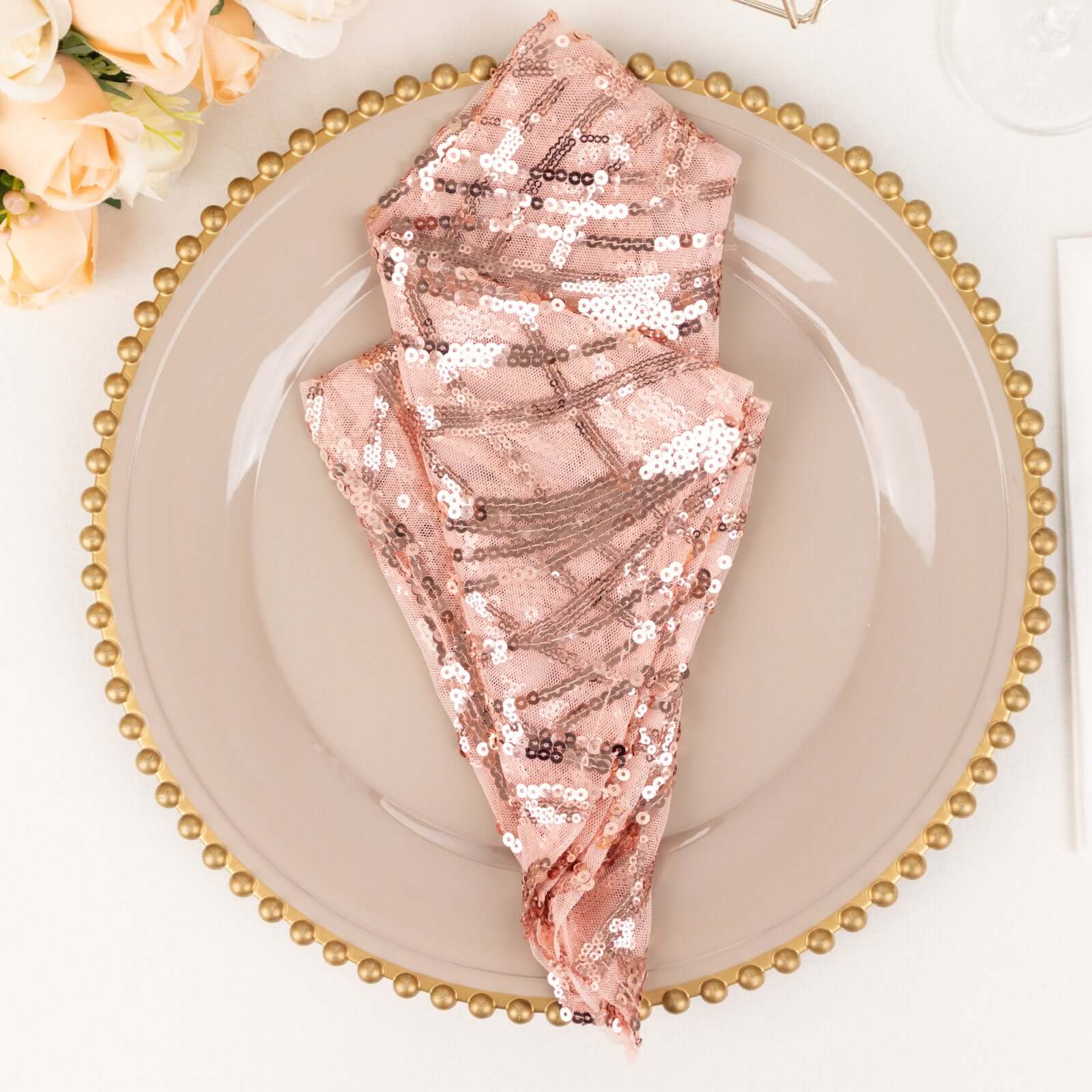 Sequin Mesh 20x20 Napkin Blush - Wave Embroidered Reusable Napkin