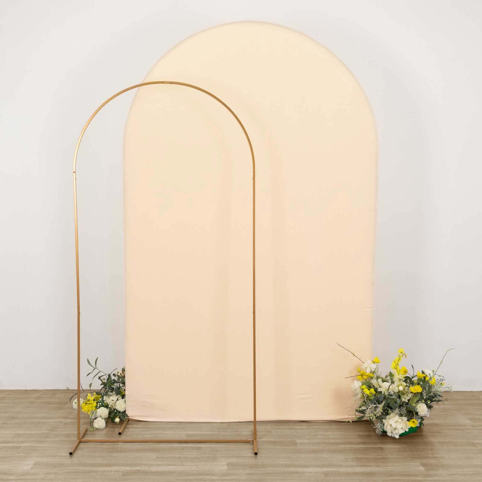 8ft Matte Beige Spandex Fitted Wedding Arch Cover For Round Top Chiara Backdrop Stand