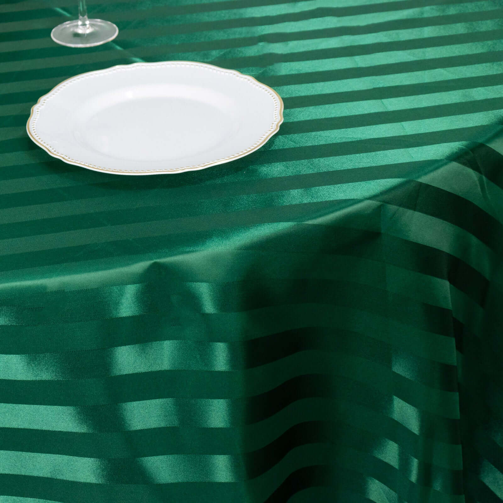 Satin Striped 120 Round Tablecloth Hunter Emerald Green Satin Stripe - Silky Smooth Seamless Table Cover