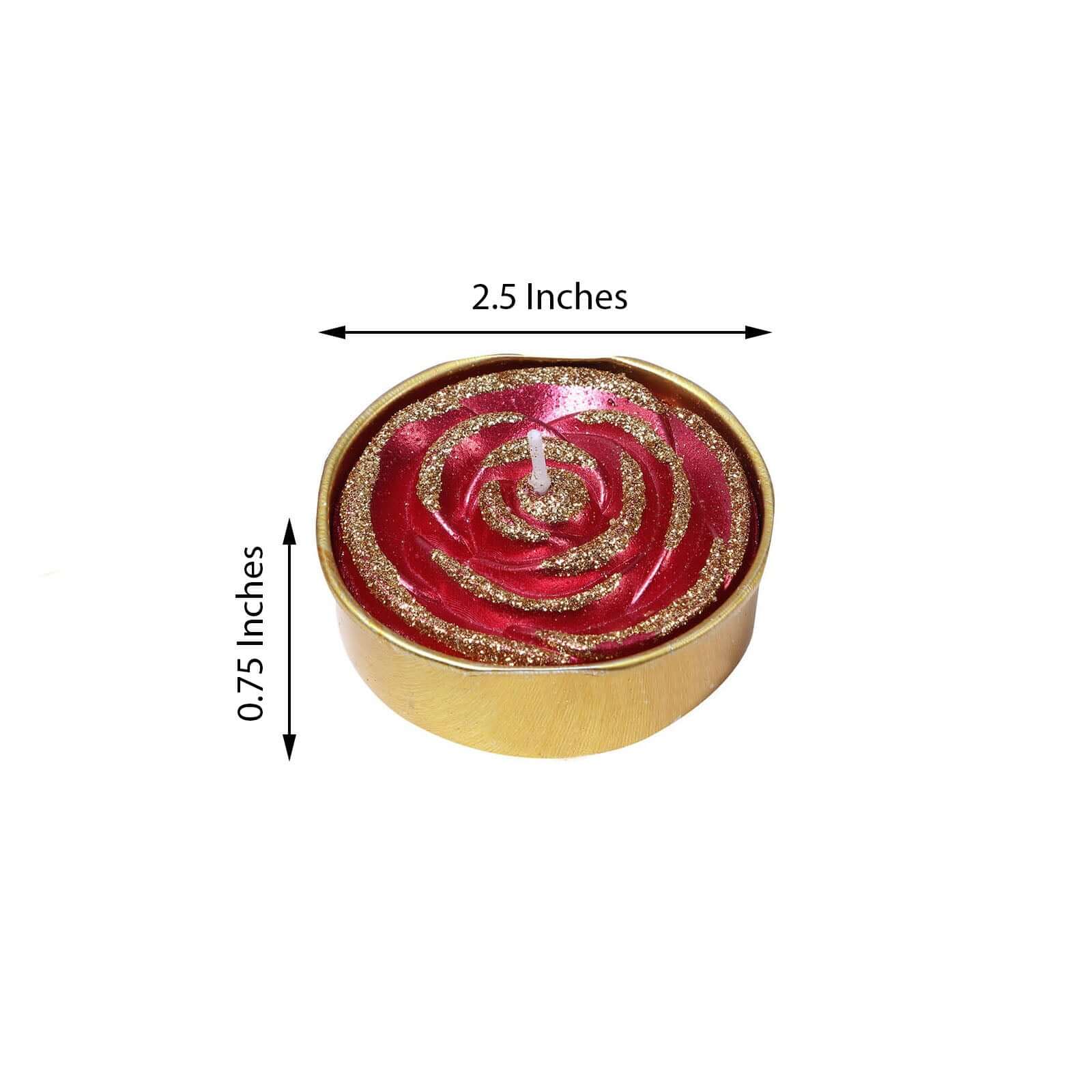 2-Pack Tealight Candles Red/Gold Glitter Rose Design - Unscented Dripless Wax for Romantic Decor