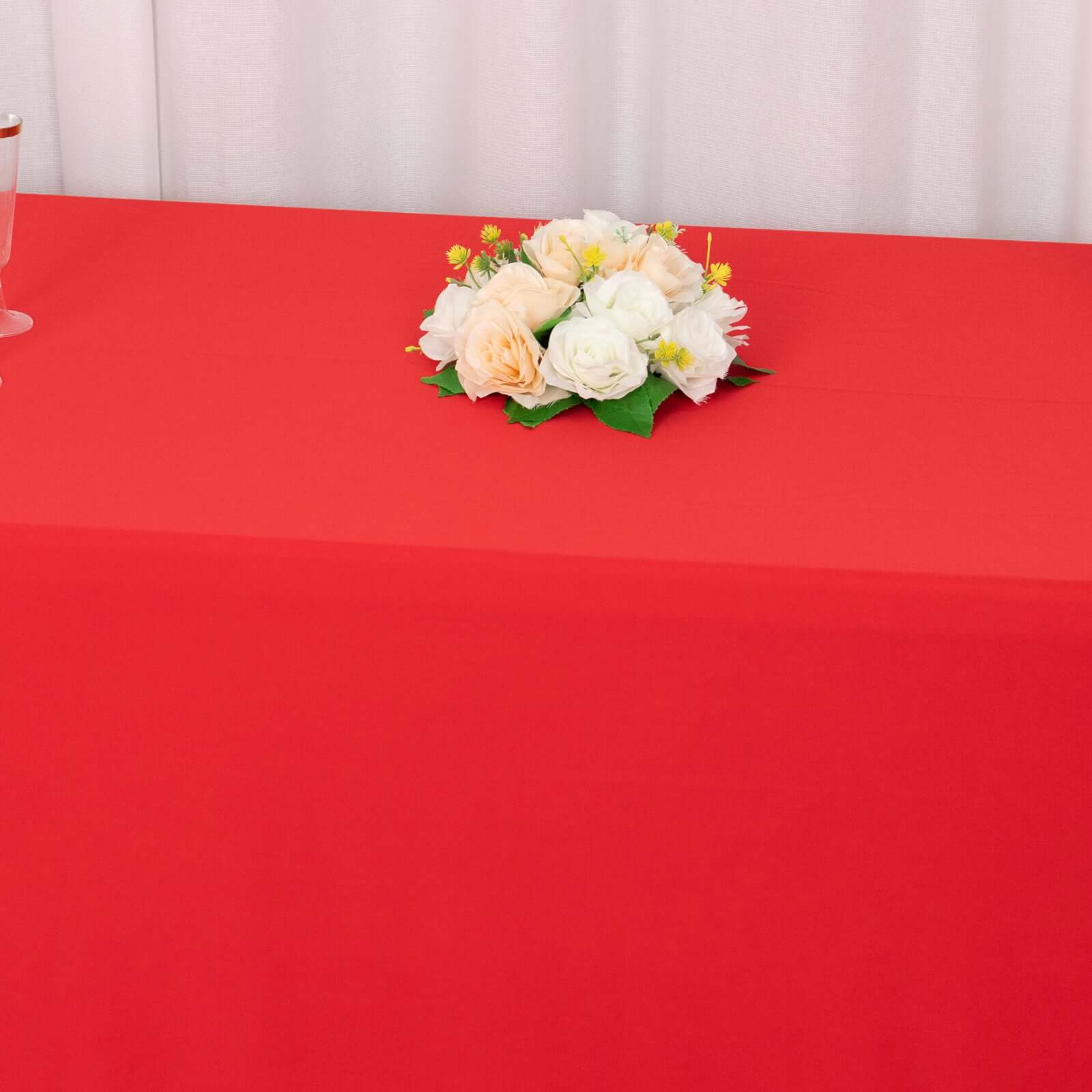 Premium Scuba Rectangular 90x132 Tablecloth Red - Wrinkle Free, Stain Resistant & Seamless Table Cover