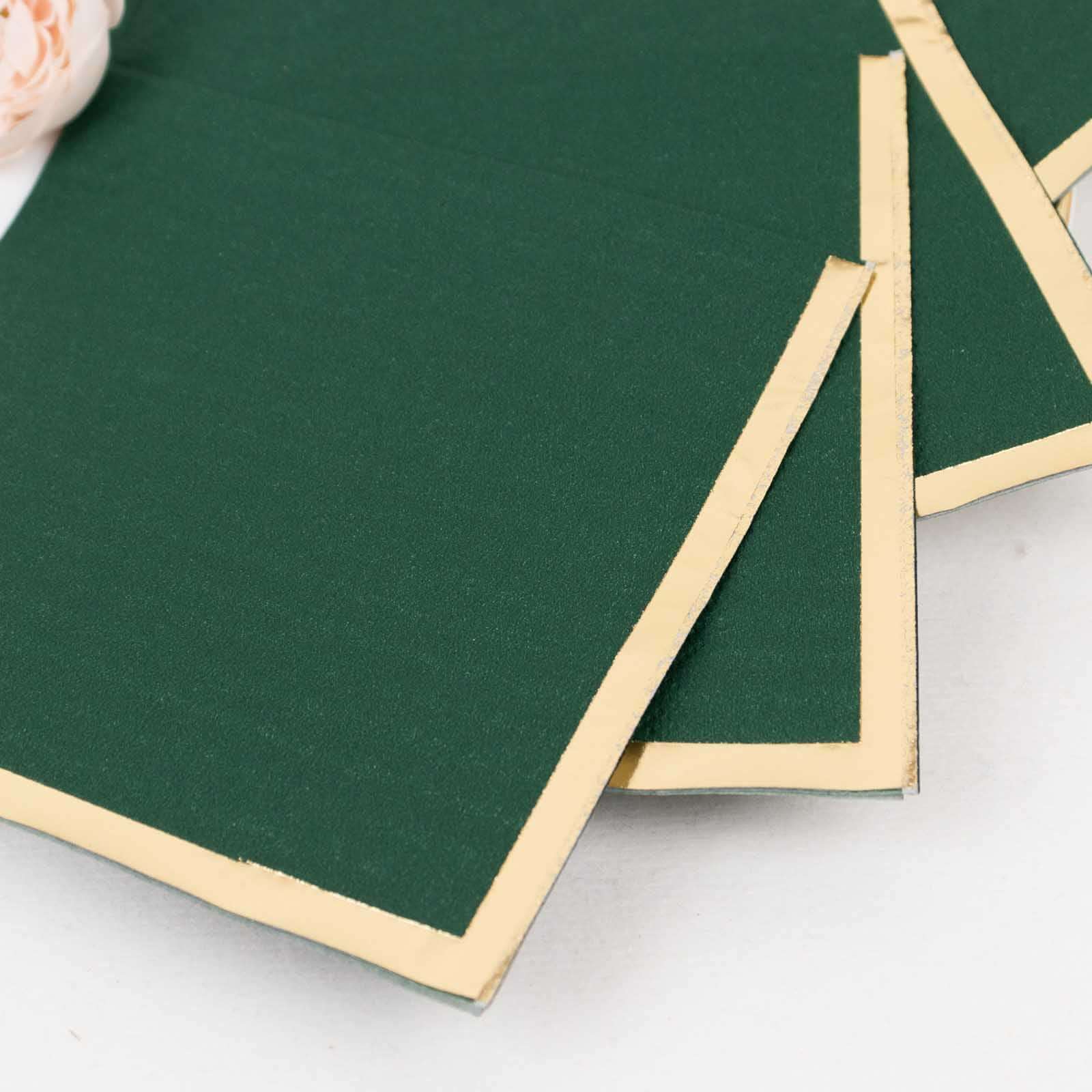 50-Pack Paper Beverage Napkins Hunter Emerald Green with Gold Foil Edge - 2 Ply Disposable Soft 18GSM Cocktail Napkins 5x5