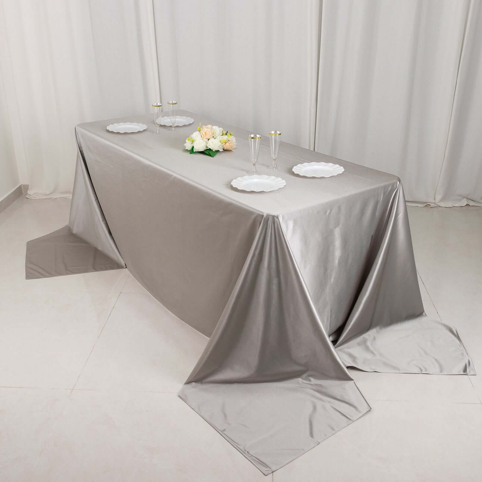 Premium Scuba Rectangular 90x156 Tablecloth Shimmering Silver - Wrinkle Free & Stain Resistant Seamless Table Cover