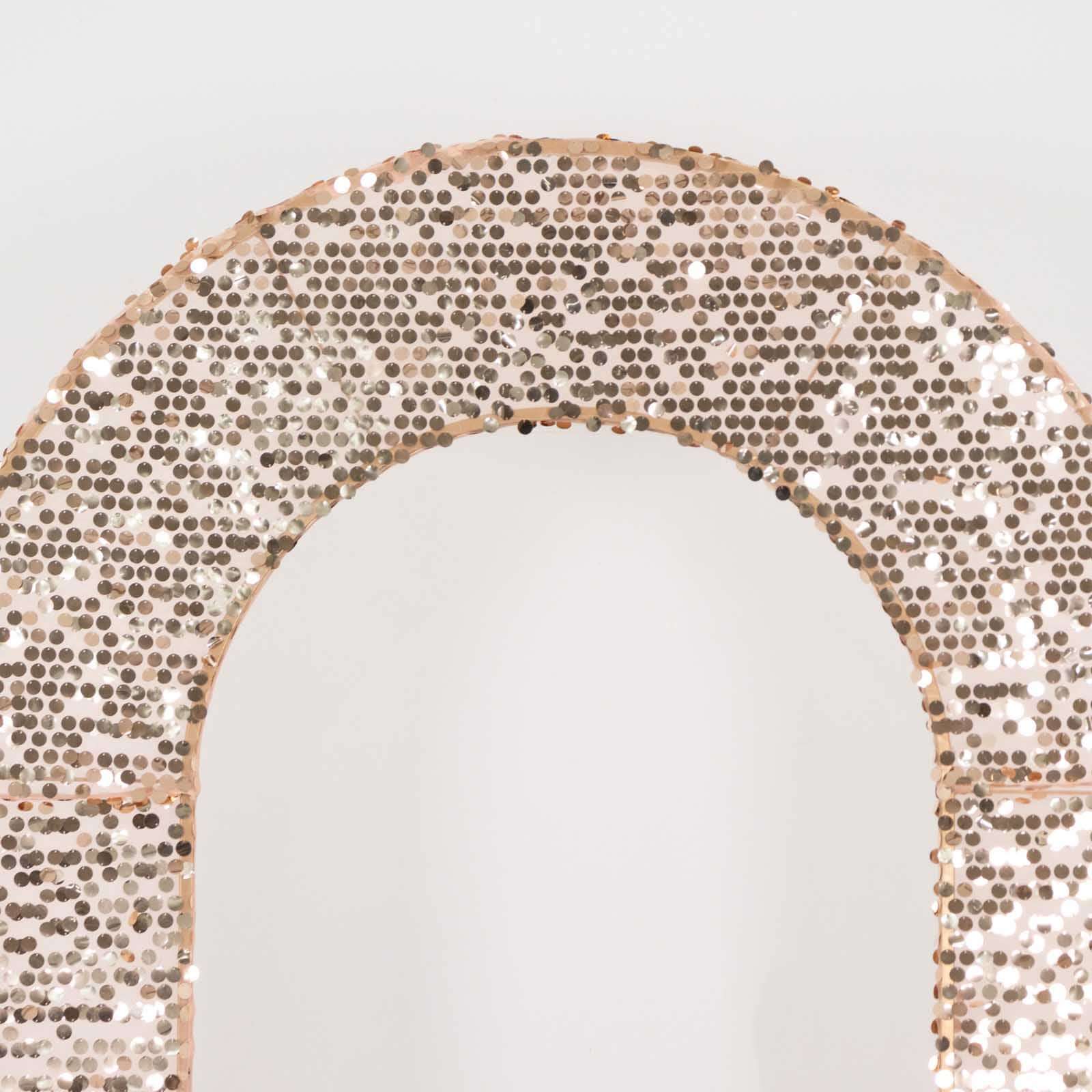 8ft Rose Gold Big Payette Sequin Open Arch Wedding Arch Cover, Sparkly U-Shaped Fitted Backdrop Slipcover