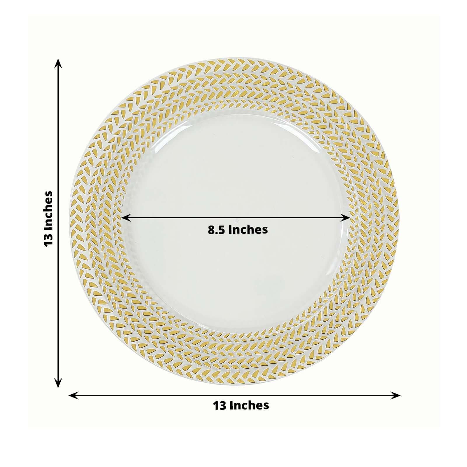 6-Pack Acrylic Round Charger Plates 13 in Clear with Gold Wheat Pattern Rim, Stylish Dinner Party Charger Tableware