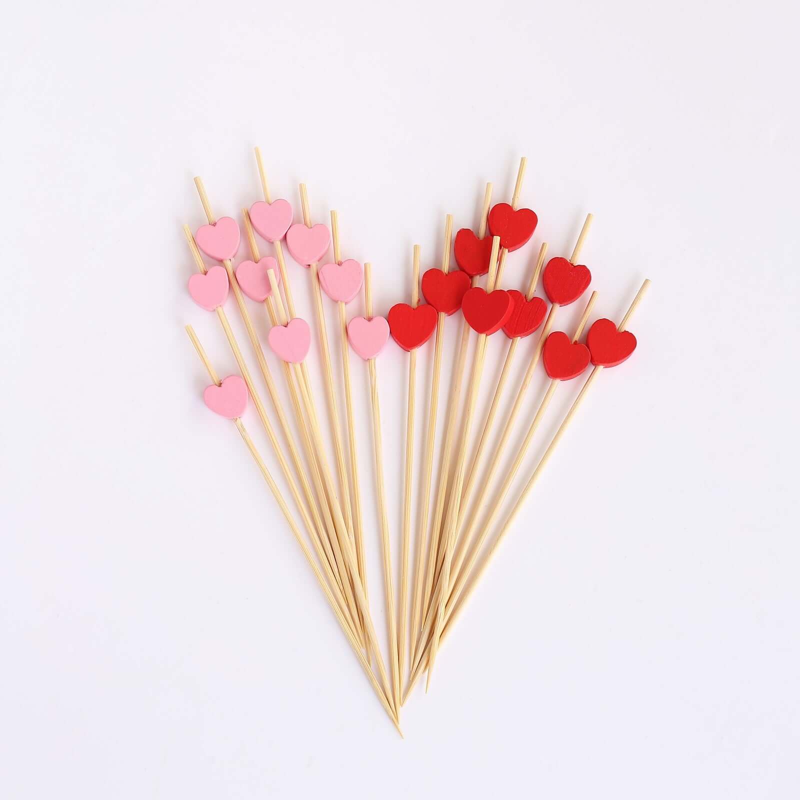 100-Pack Bamboo Cocktail Sticks Heart Design Eco Friendly Red/Pink - Biodegradable Fruit Appetizer Party Picks 5