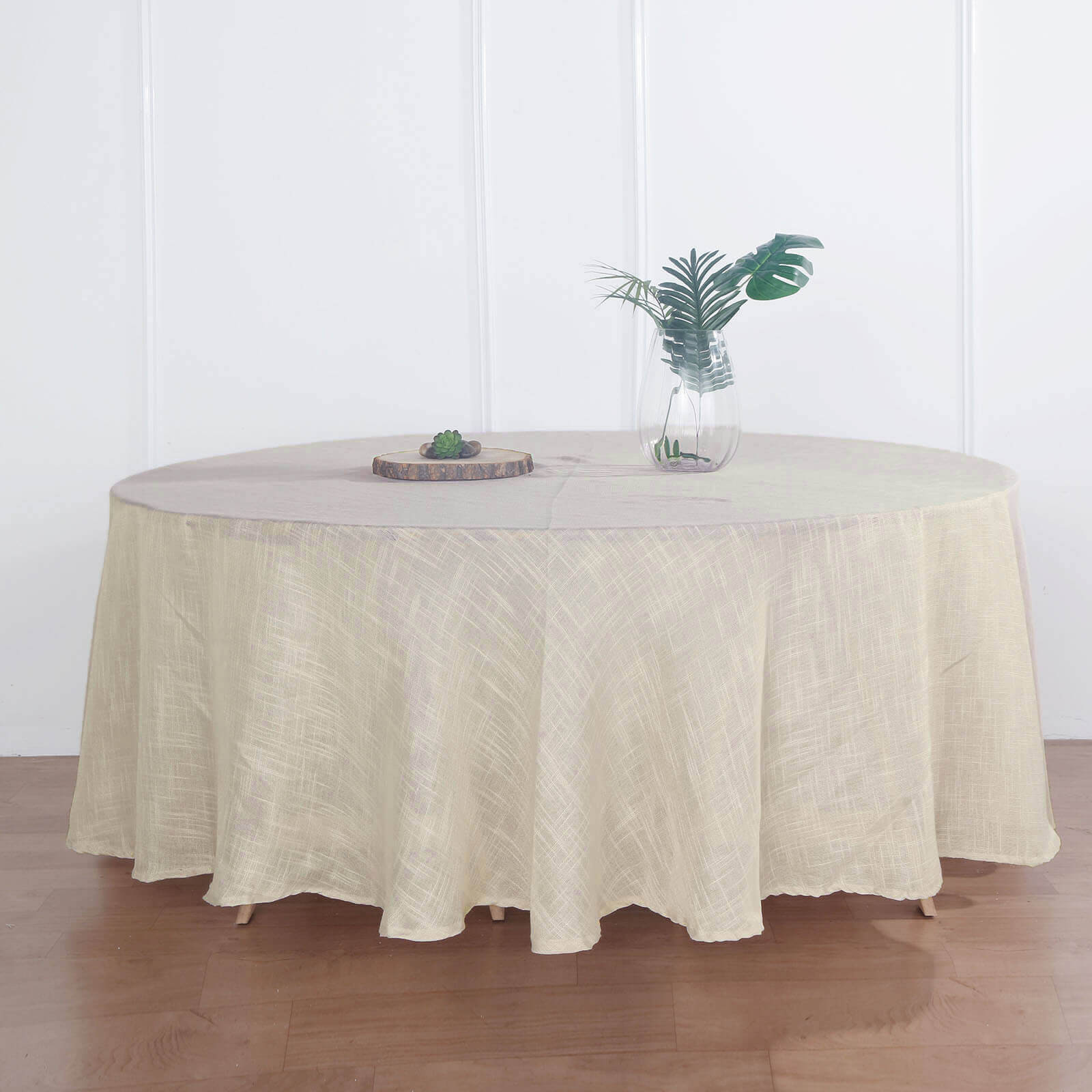 Faux Linen 108 Round Tablecloth Beige - Slubby Textured & Wrinkle Resistant Table Cover