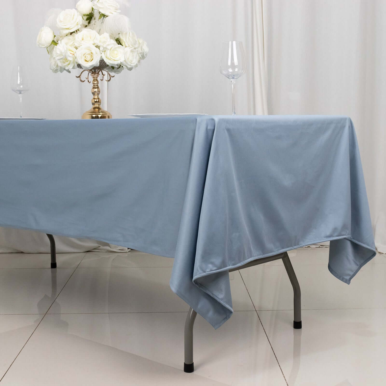 Premium Scuba Rectangular 60x102 Tablecloth Dusty Blue - Wrinkle Free & Stain Resistant Table Cover