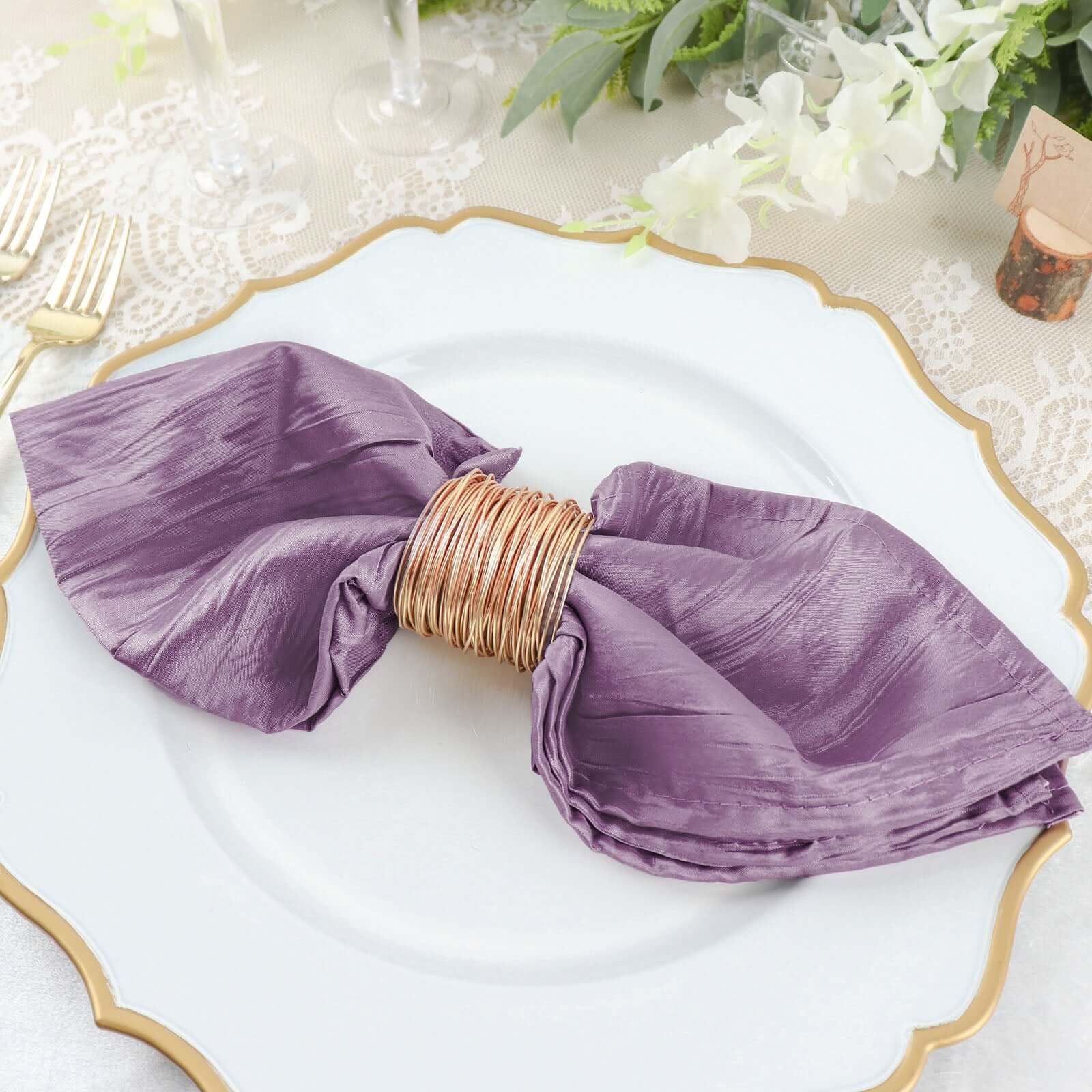 5 Pack Taffeta 20x20 Napkins Violet Amethyst - Accordion Crinkle Dinner Napkins