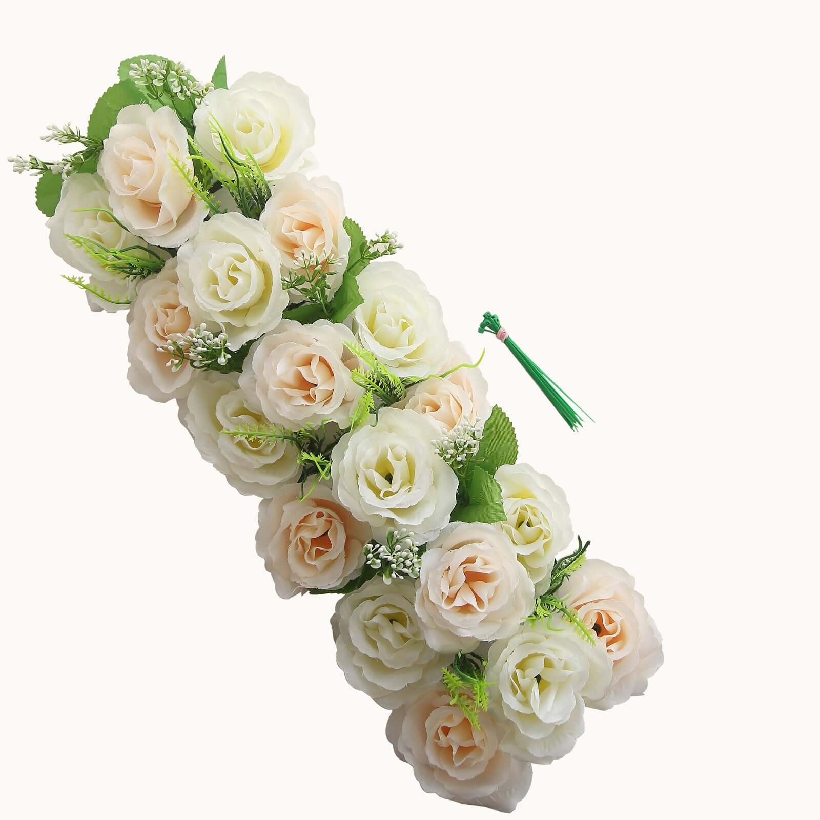 6 Pack Cream Ivory Silk Rose Flower Panel Table Runner, Artificial Floral Arrangements Wedding Table Centerpiece - 20x8