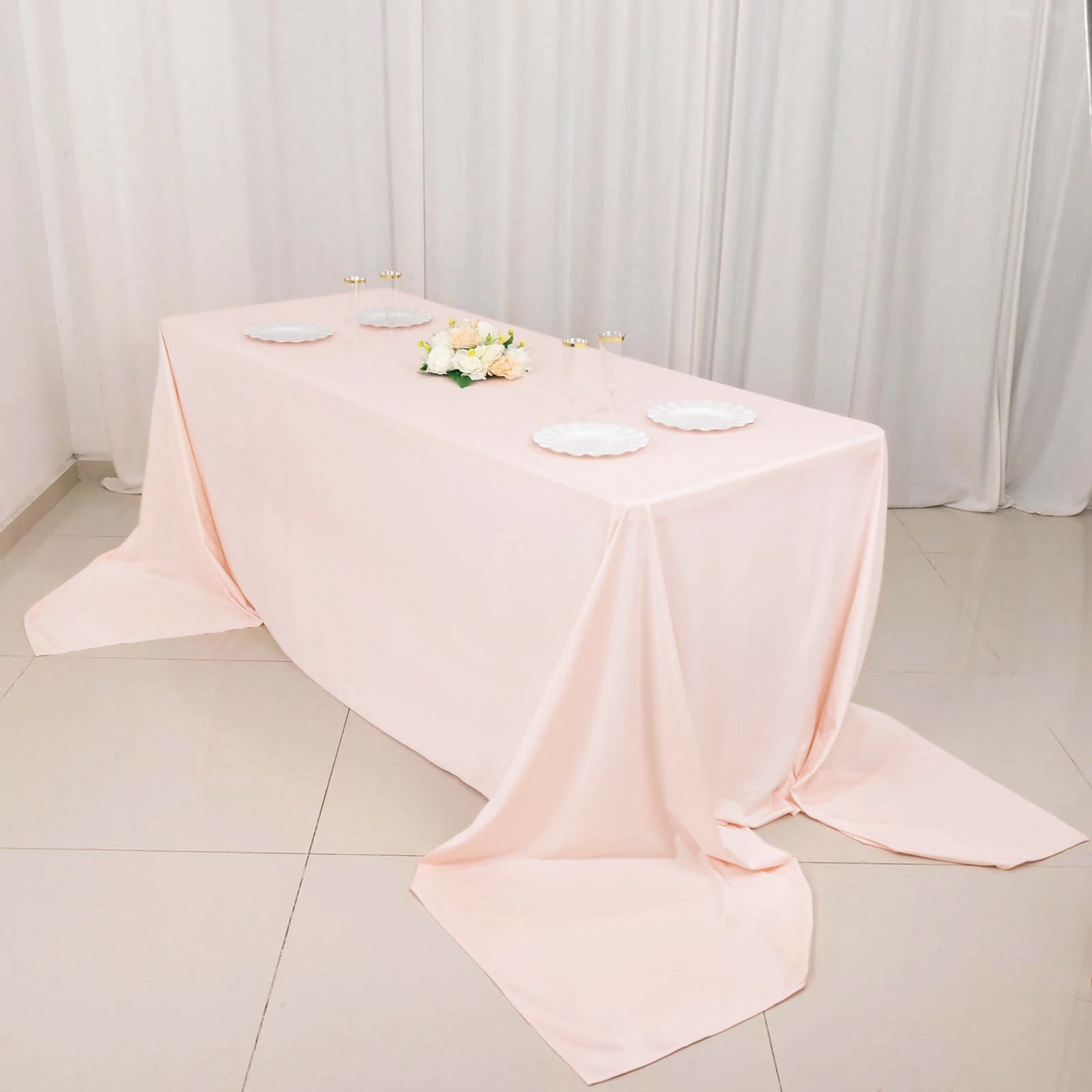 Premium Scuba Rectangular 90x156 Tablecloth Blush - Wrinkle Free, Stain Resistant & Seamless Table Cover