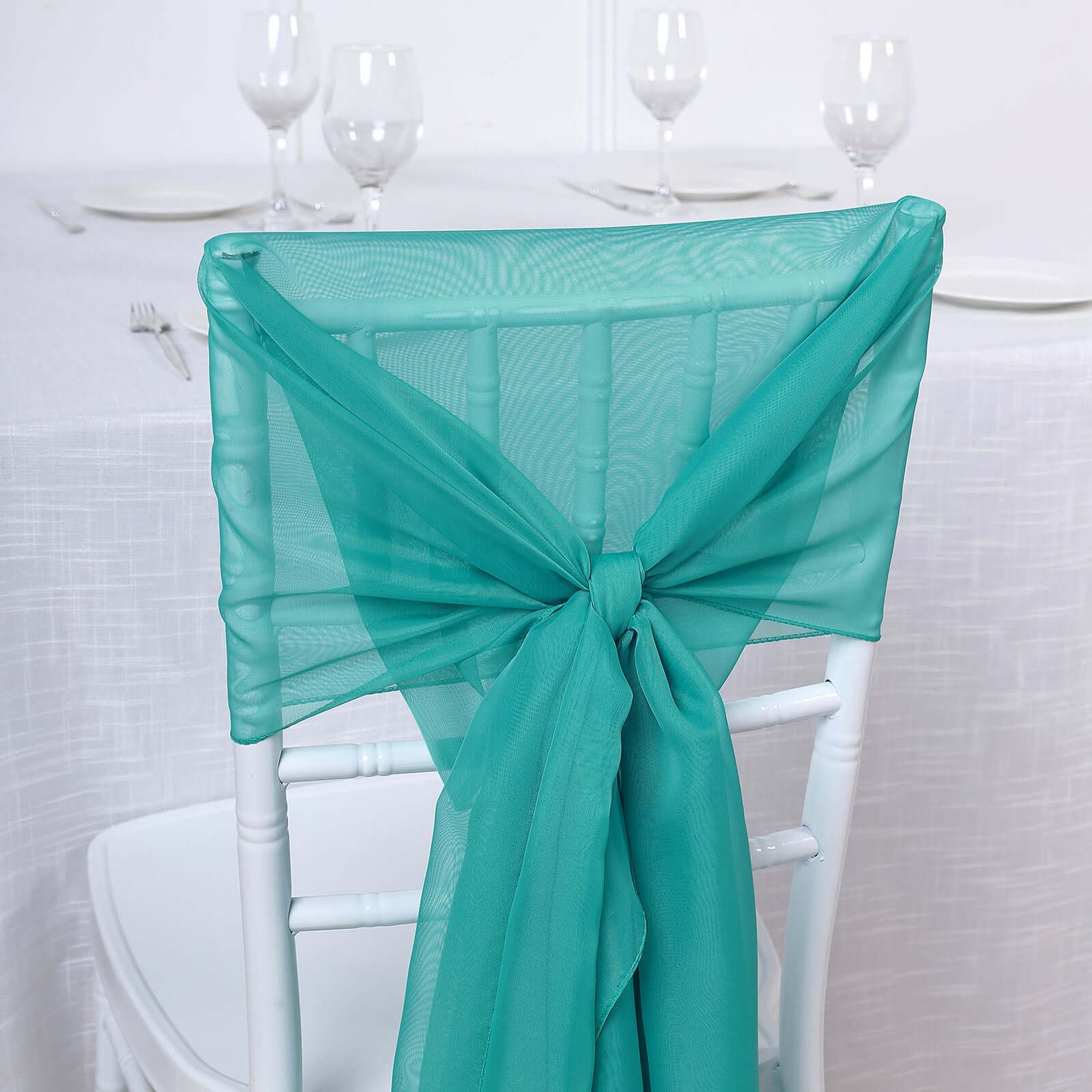 5 Pack Premium Chiffon Chair Sashes Turquoise - Soft & Lightweight Designer Chair Bows 22x78