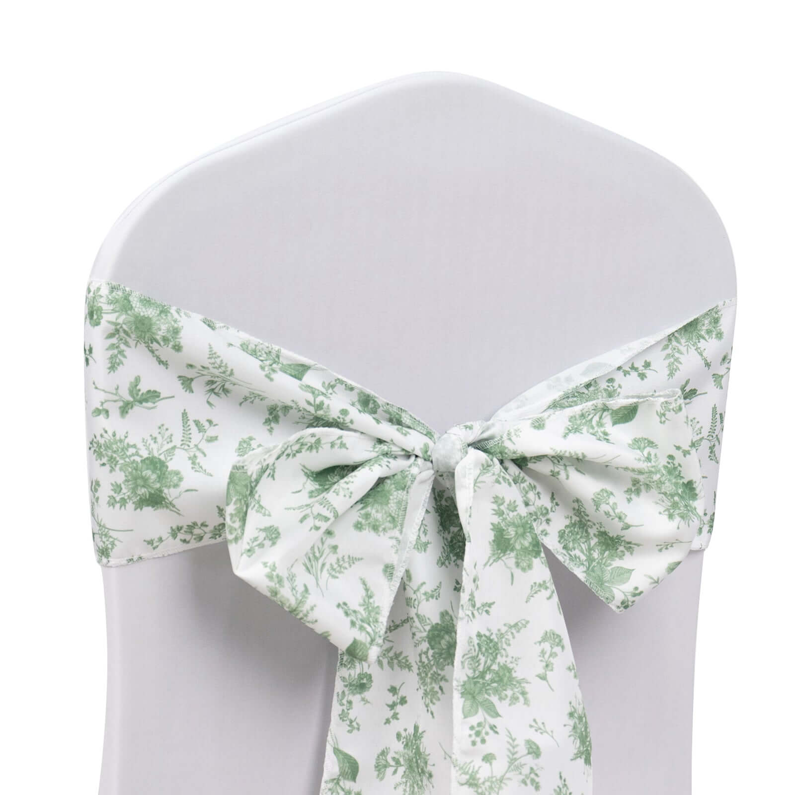 5 Pack Polyester Chair Sashes Dusty Sage Green French Toile Floral Design - Stylish Durable and Reusable Chair Bows 6x108