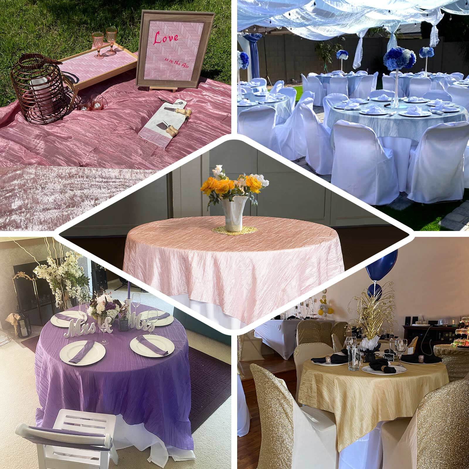 Taffeta 90x90 Table Overlay Square Tablecloth Burgundy - Accordion Crinkle Table Cover