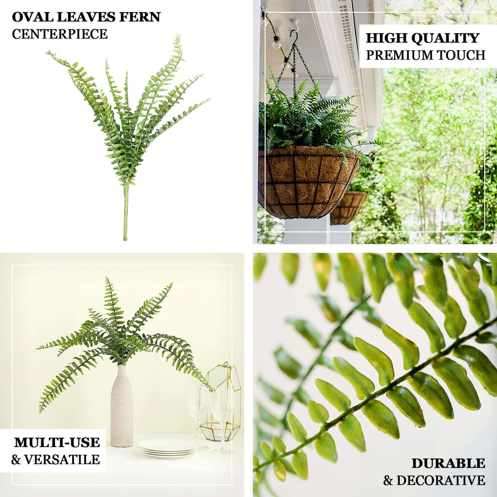 20 Artificial Boston Fern Green Leaf Plant, Premium Real Touch Indoor Spray