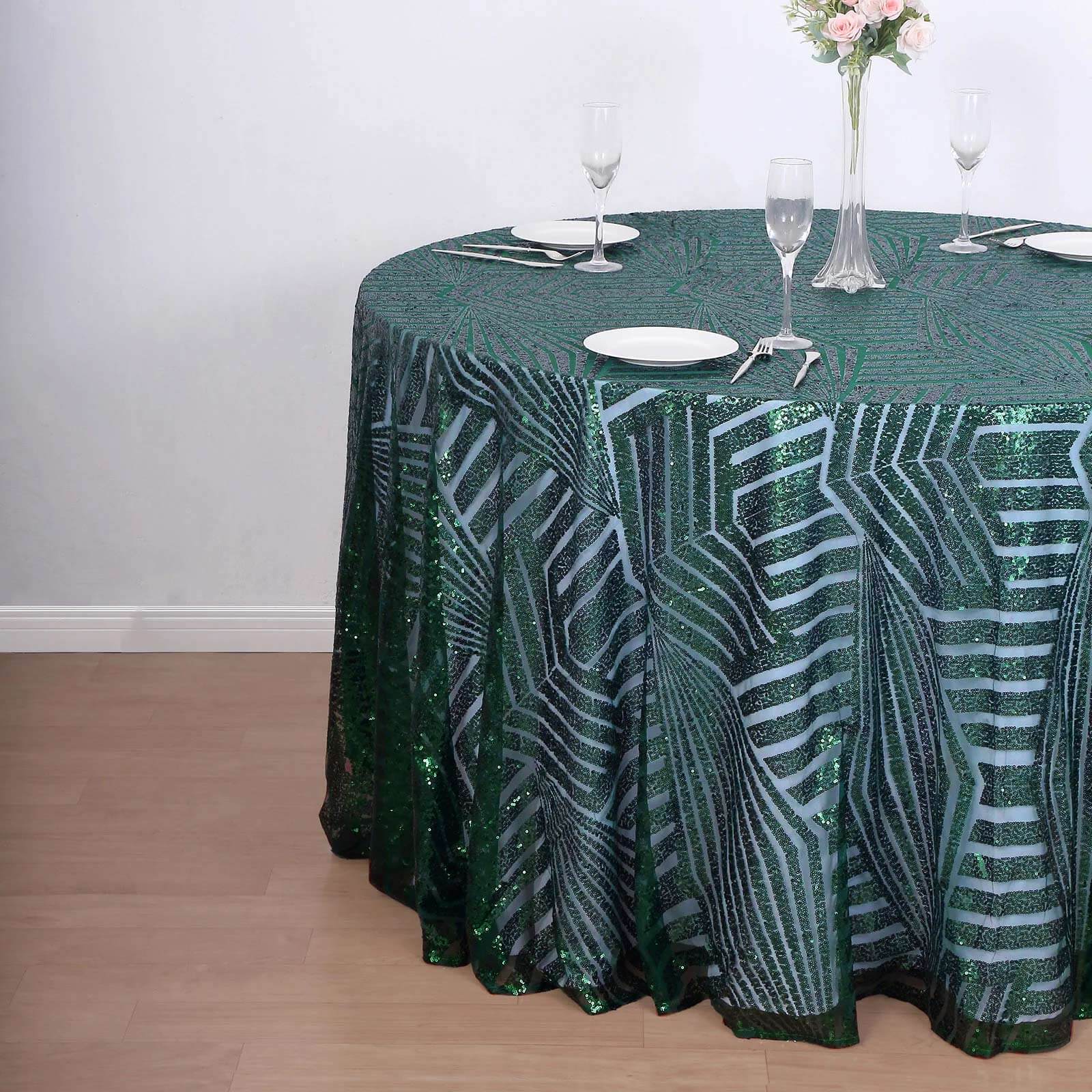 Sequin 120 Round Tablecloth Hunter Emerald Green - Seamless Diamond Glitz Table Cover