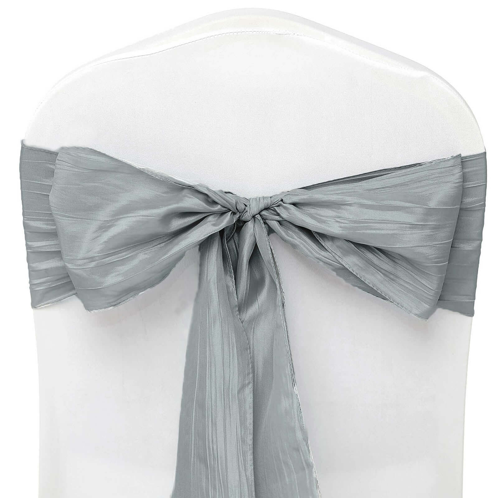 5 Pack Taffeta 6x106 Chair Sashes Silver Accordion Crinkle Texture - Stylish Decor for Weddings & Gatherings