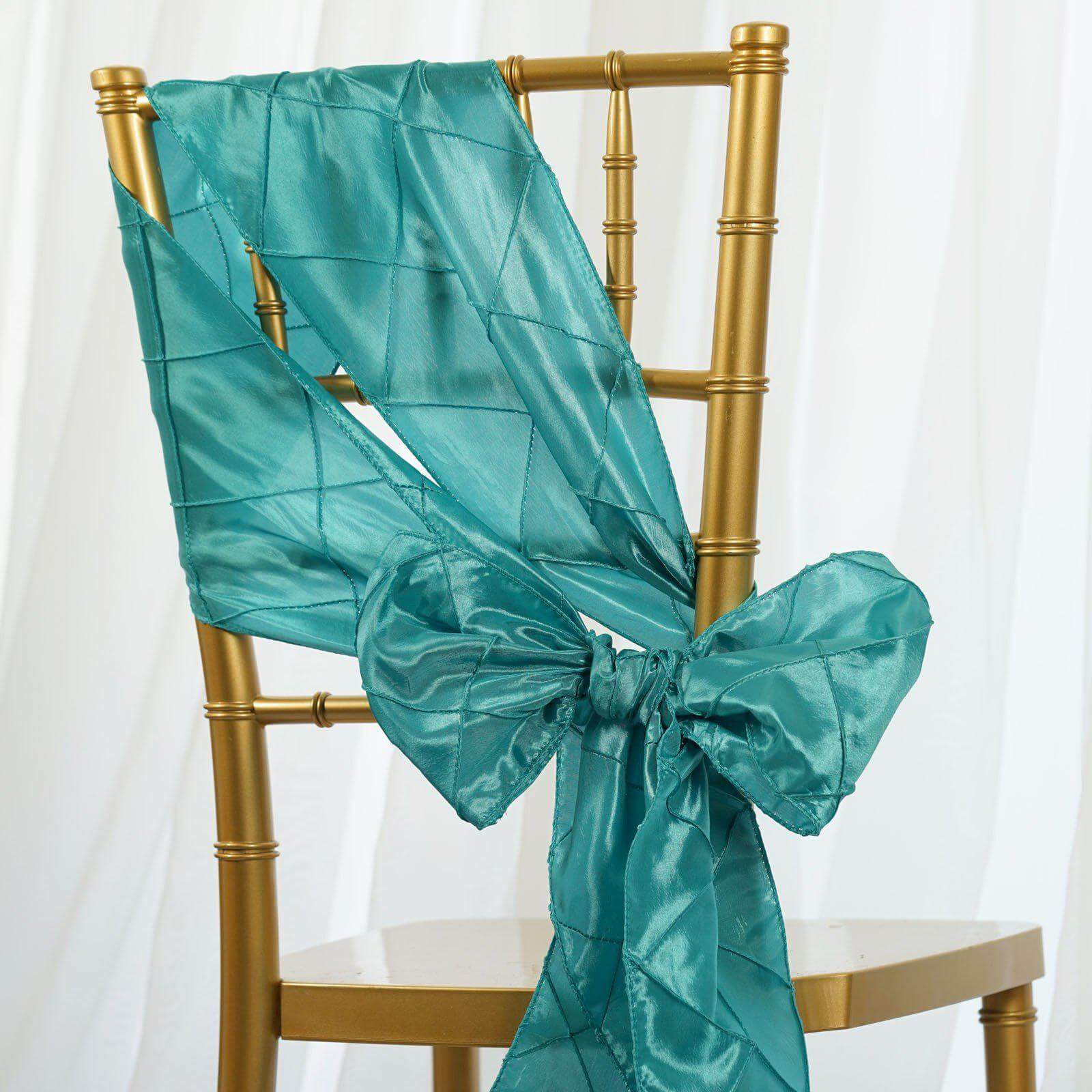 5 Pack Taffeta Chair Sashes Turquoise Pintuck Pattern with Smooth Metallic Finish 7x106