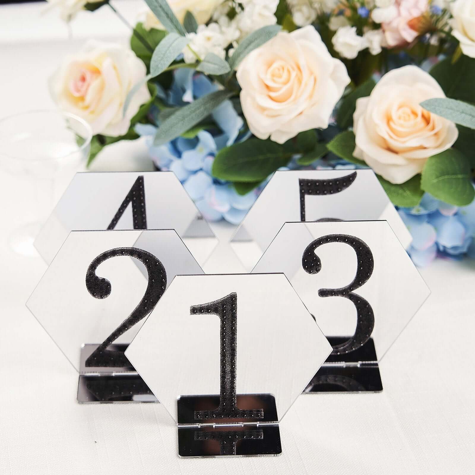 5-Pack Acrylic Table Sign Holders Hexagon Design Silver - Ideal for Modern Event Centerpieces 5