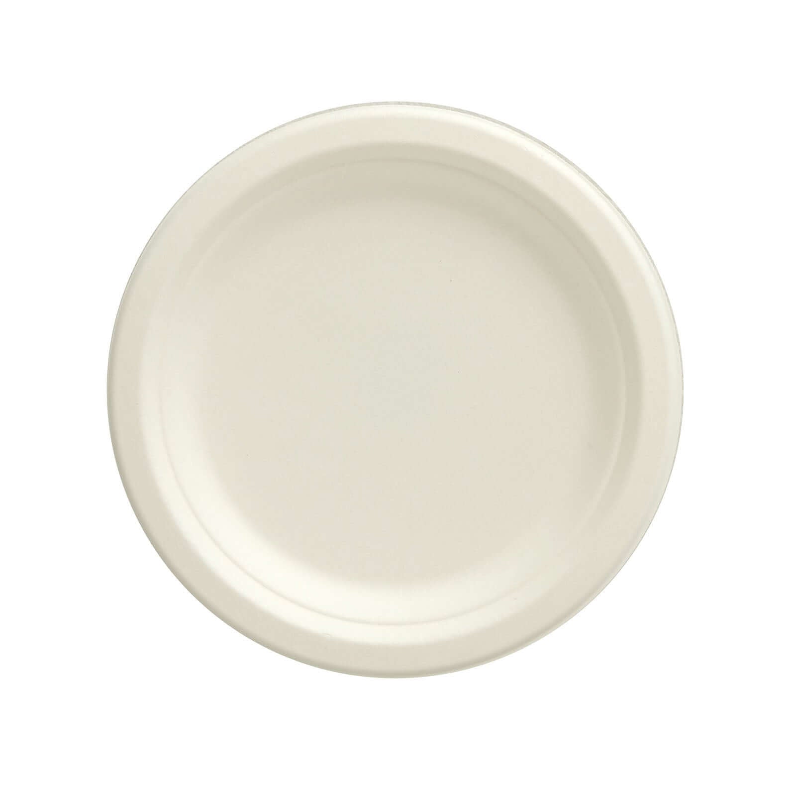 50-Pack Bagasse 7 Round Dessert Plates in White - Biodegradable Disposable Sugarcane Appetizer Salad Plates for Outdoor Celebrations & Picnics