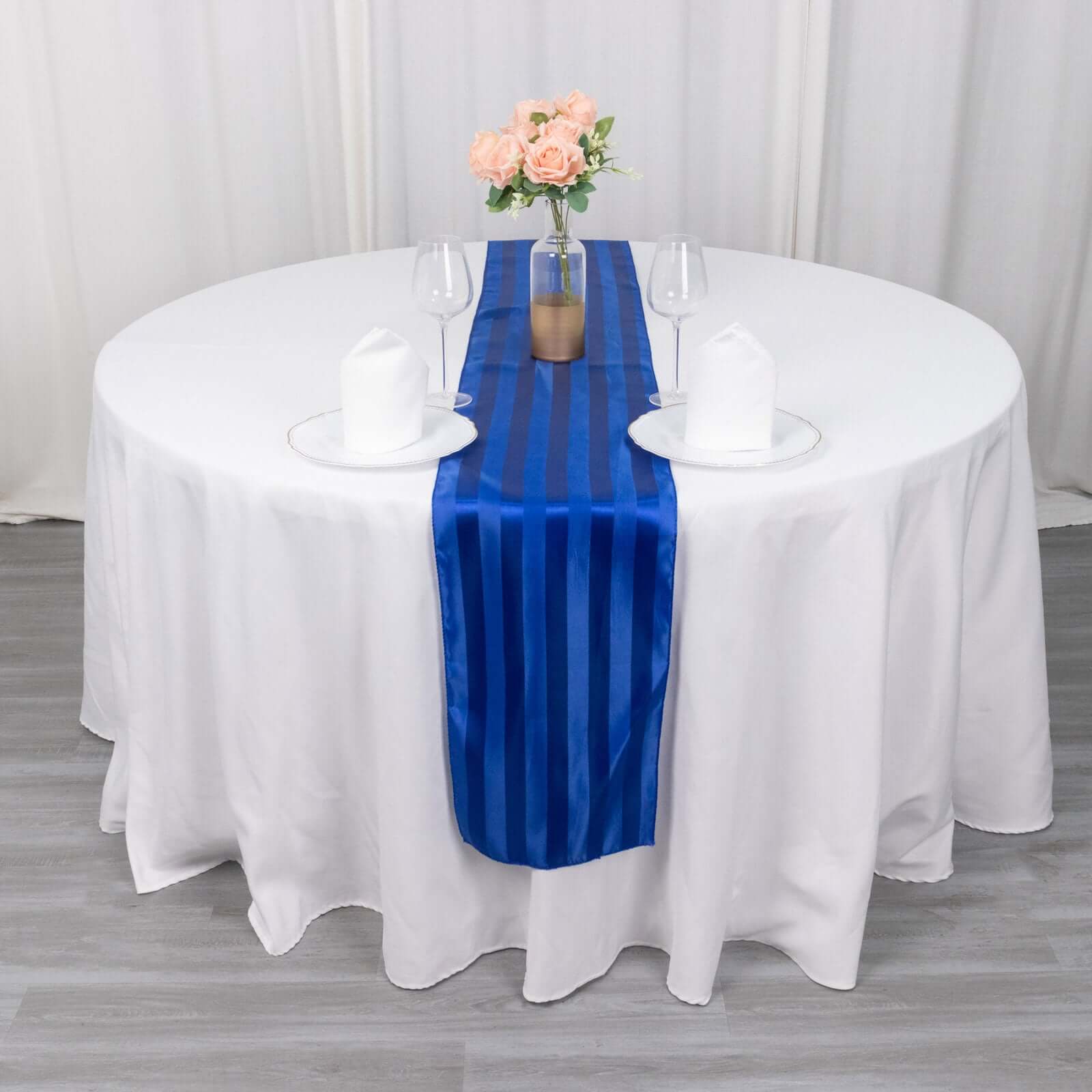 Satin 12x108 Table Runner Royal Blue - Stripe Table Decor