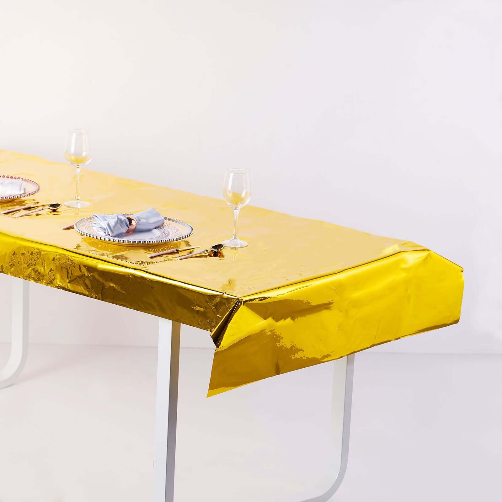 40x90 Gold Metallic Foil Rectangle Tablecloth, Disposable Table Cover