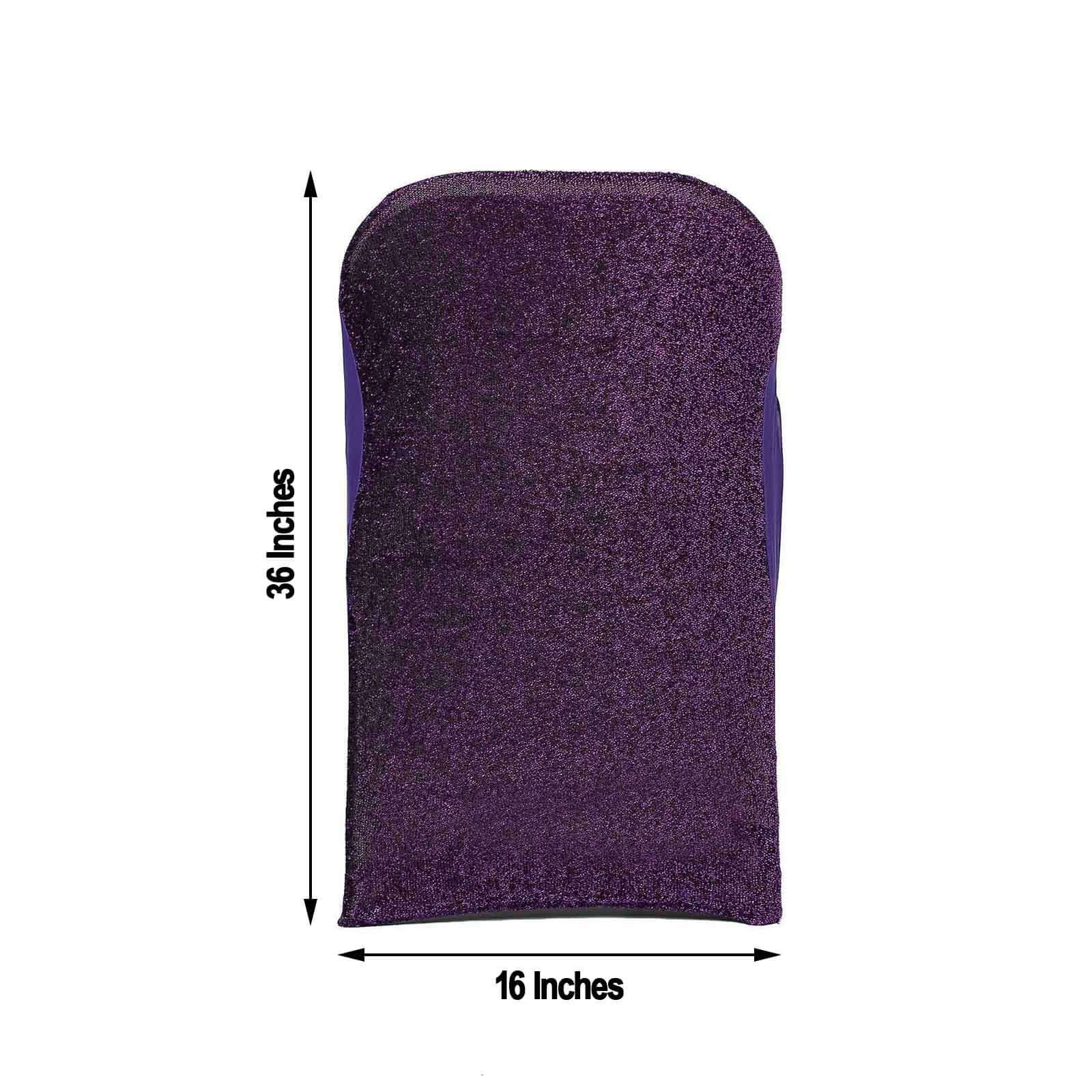 Stretch Spandex Chair Cover Purple for Folding Chairs - Metallic Shimmer Tinsel Back Design Fitted Slipcover