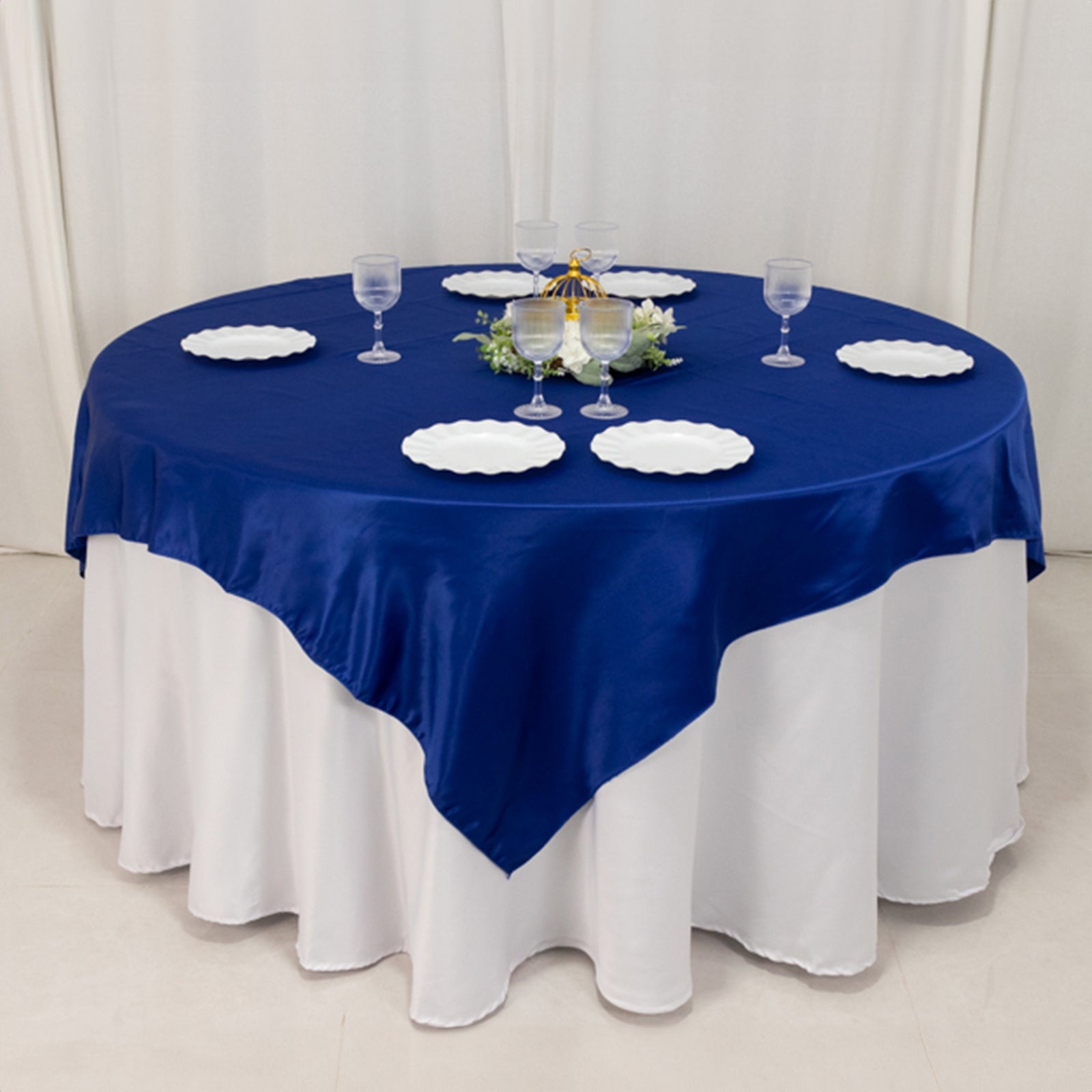 Lamour Satin 72x72 Table Overlay Square Tablecloth Royal Blue - Smooth Finish Table Topper