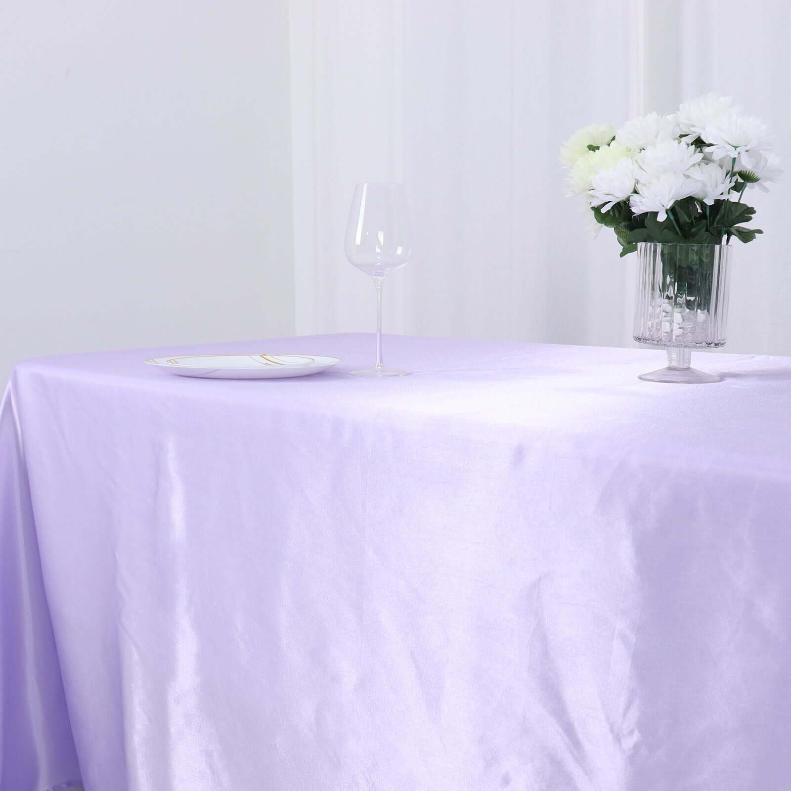 Satin Rectangular 90x132 Tablecloth Lavender Lilac Satin - Seamless Table Cover