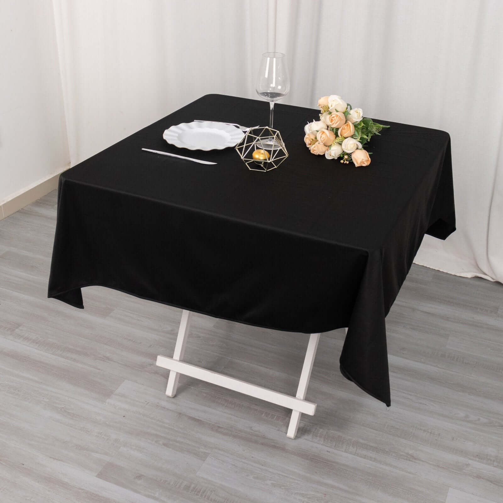 Premium Scuba Square 54x54 Tablecloth Black - Wrinkle Free & Stain Resistant Table Cover