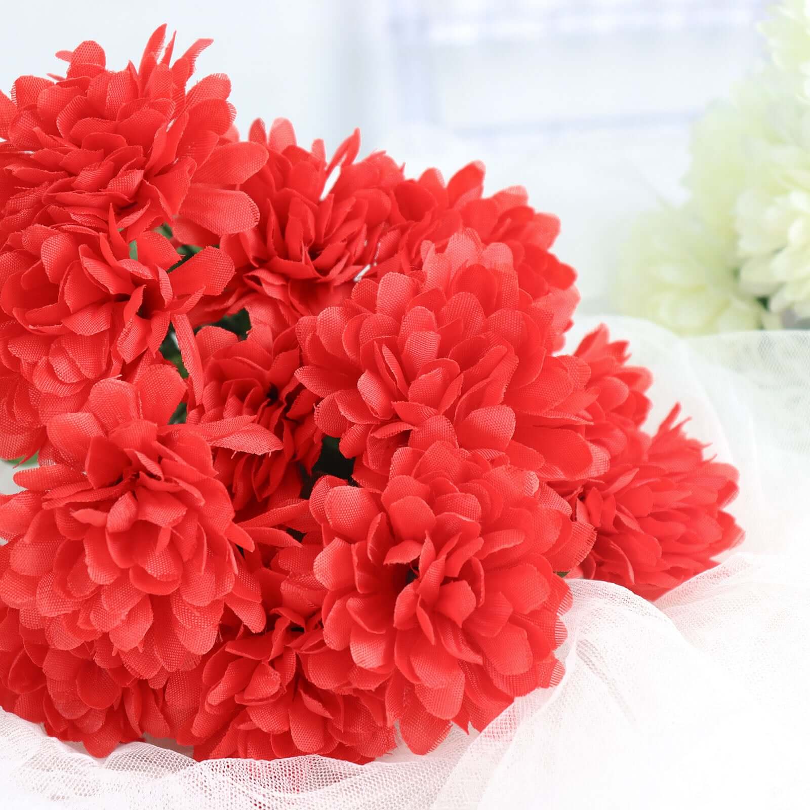 12 Bushes Red Artificial Silk Chrysanthemum Flower Bouquets