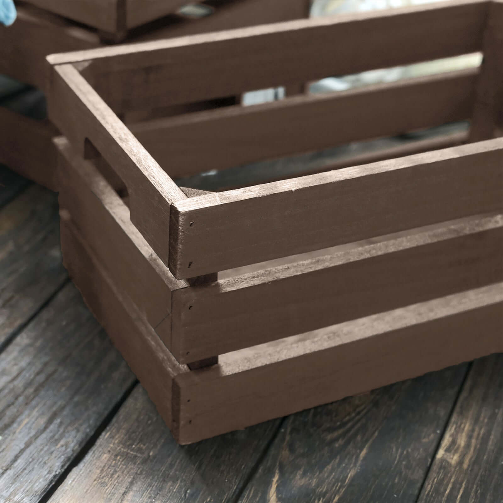 Set of 3 Rustic Wooden Crates Smoked Brown - Multi-Purpose Planters, Storage Containers & Display Risers