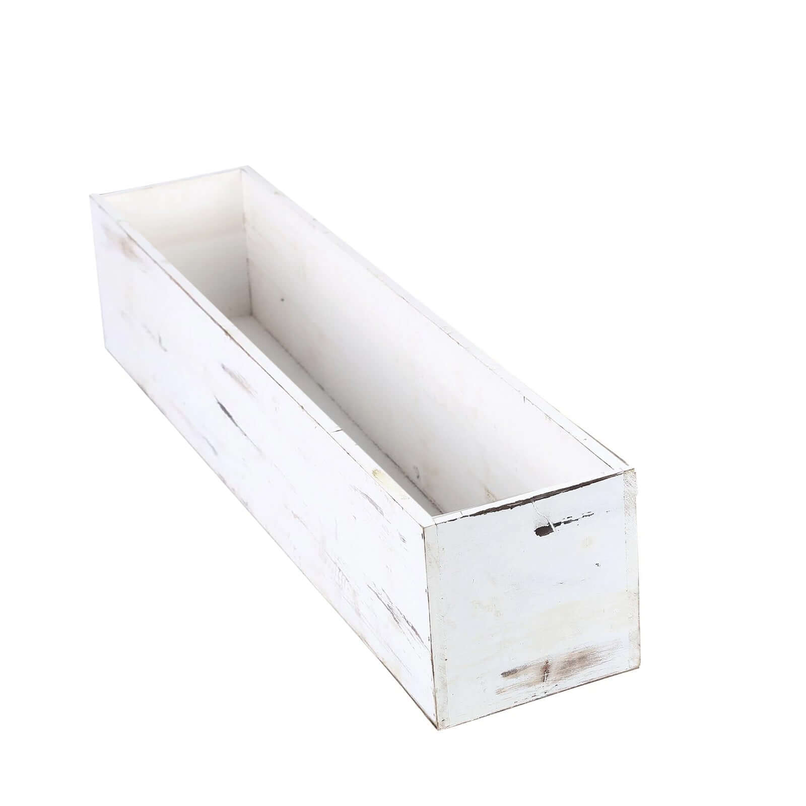 White Wood Planter Rectangular Box 30x6- Durable Decor with Removable Plastic Liner for Tables